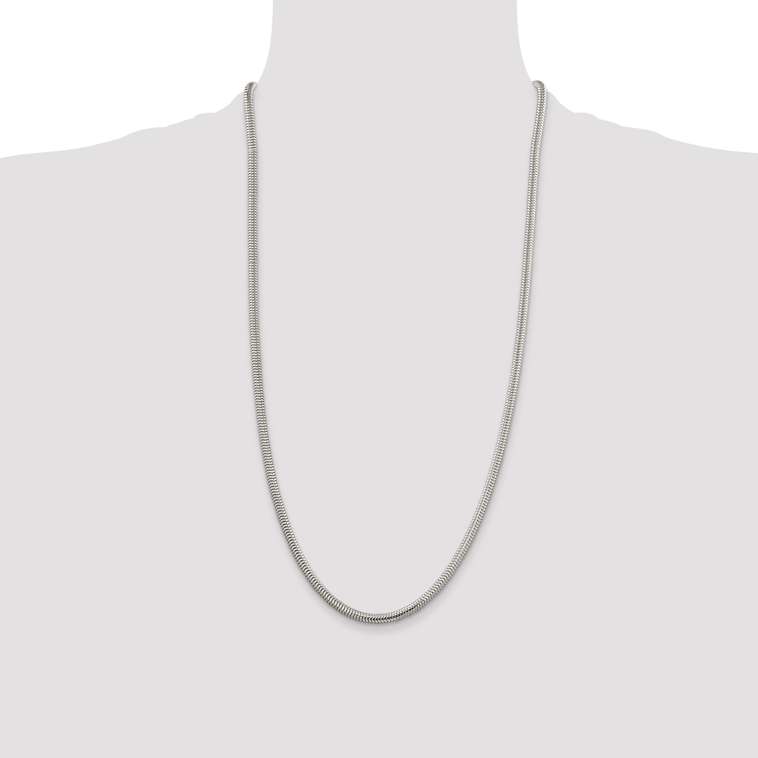 28 Inch Sterling Silver 4mm Round Snake Chain Necklace