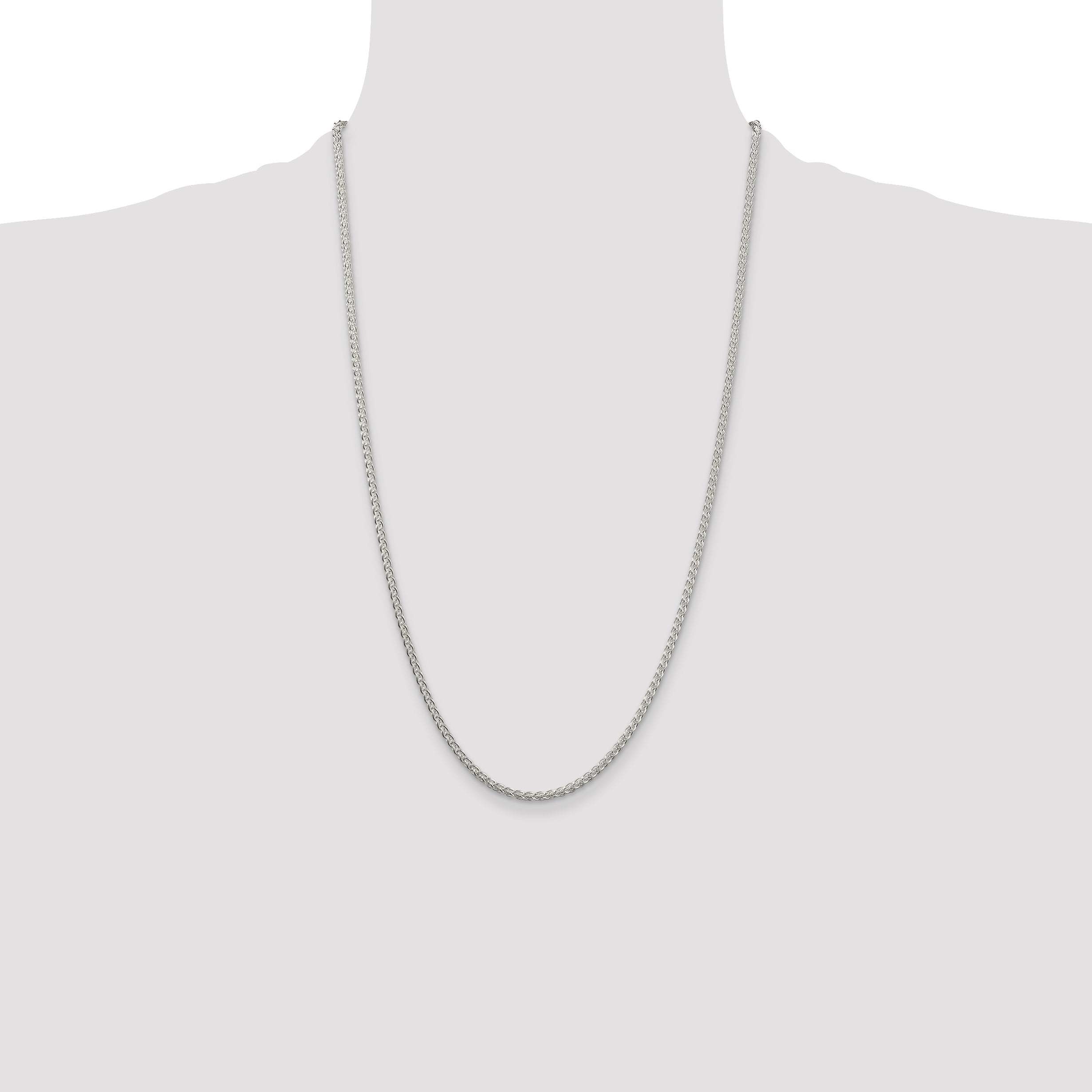 26 Inch Sterling Silver 2.5mm Round Spiga Chain Necklace