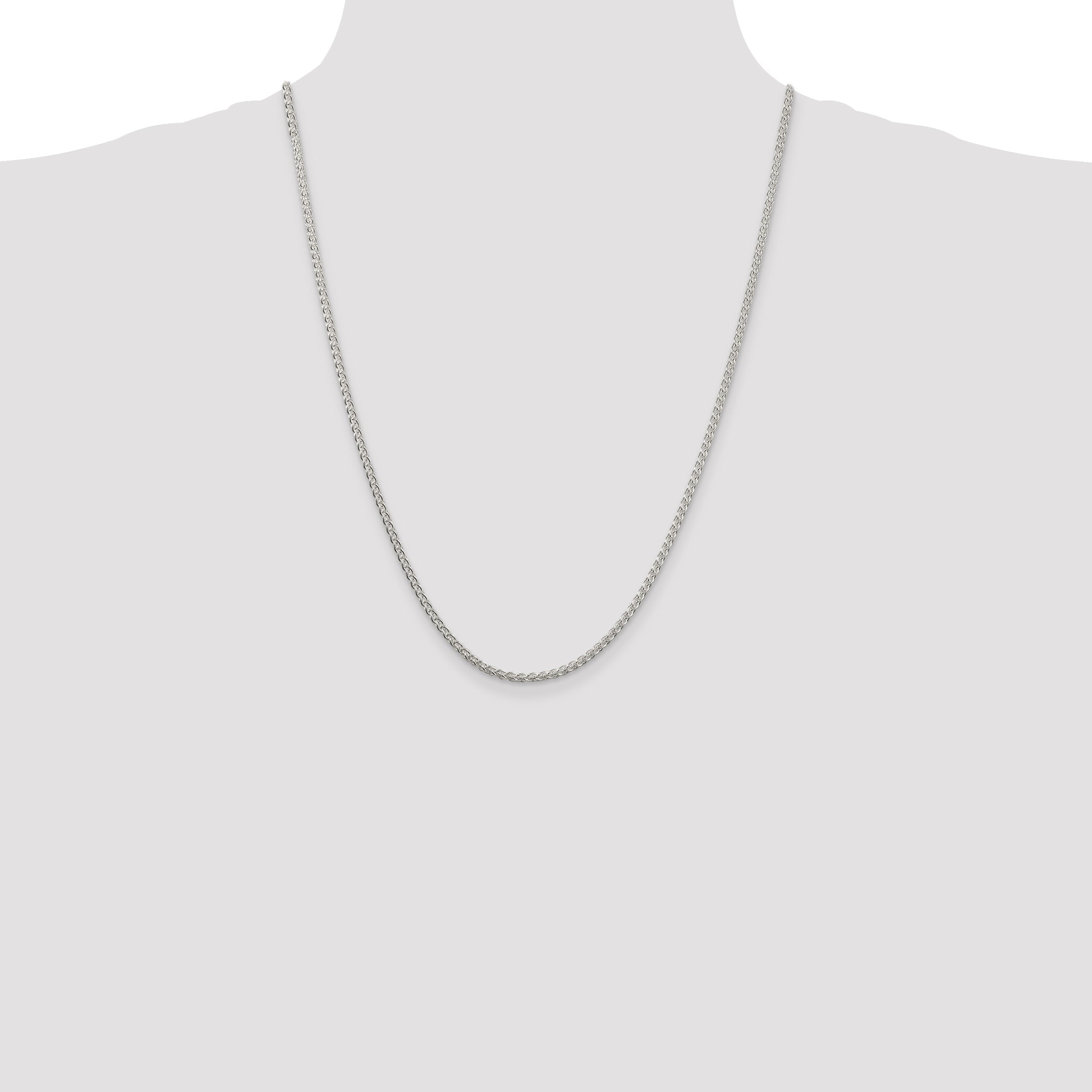 24 Inch Sterling Silver Rhodium-Plated 2.5mm Round Spiga Chain Necklace
