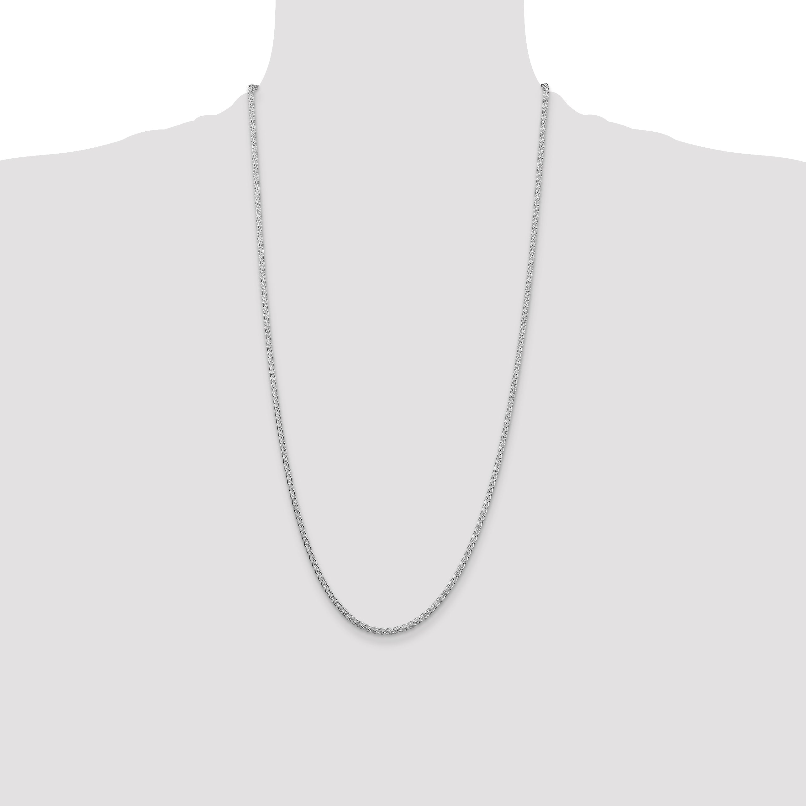 28 Inch Sterling Silver Rhodium-Plated 2.5mm Round Spiga Chain Necklace