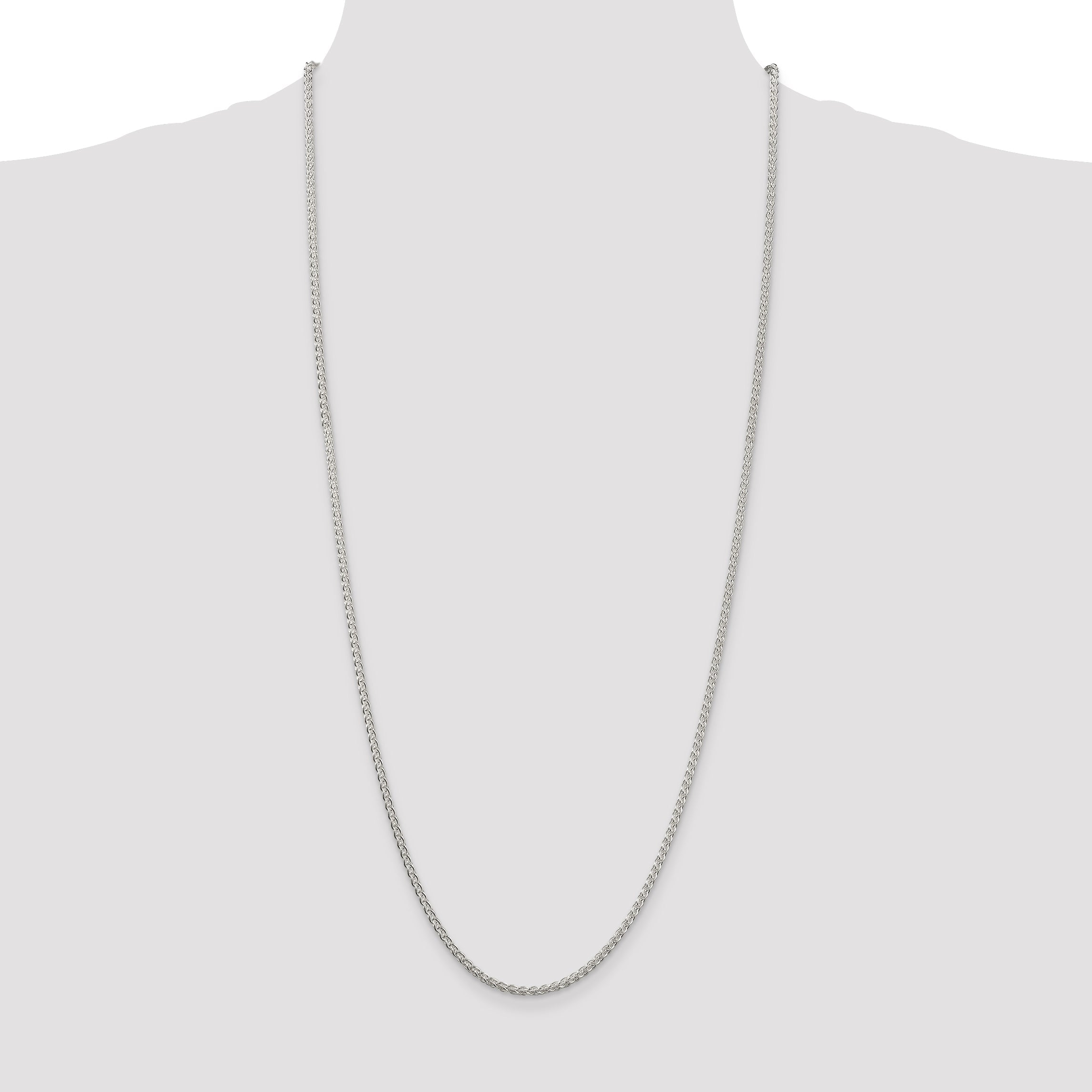 30 Inch Sterling Silver Rhodium-Plated 2.5mm Round Spiga Chain Necklace