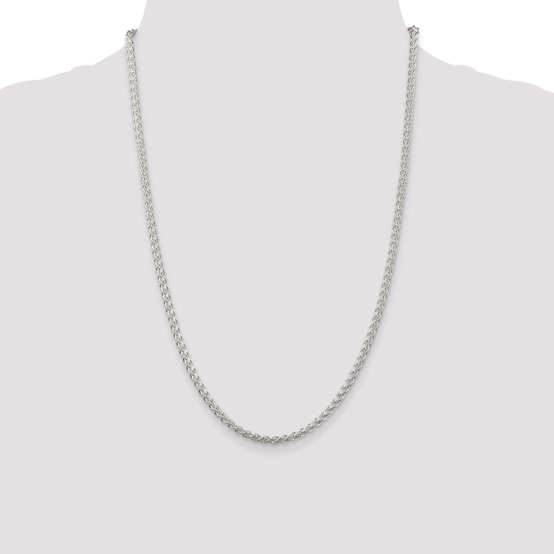 24 Inch Sterling Silver 3mm Round Spiga Chain Necklace