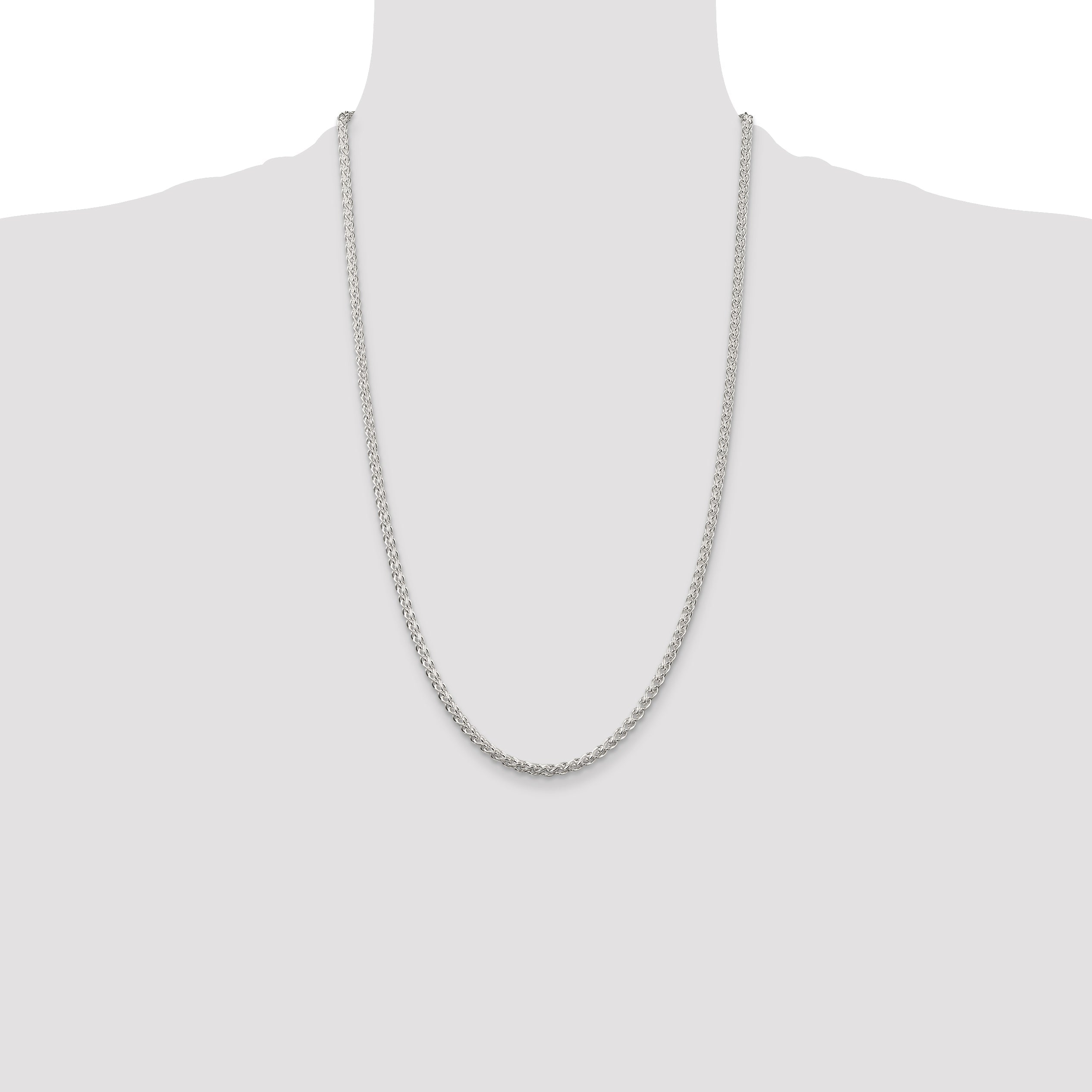 26 Inch Sterling Silver 3mm Round Spiga Chain Necklace