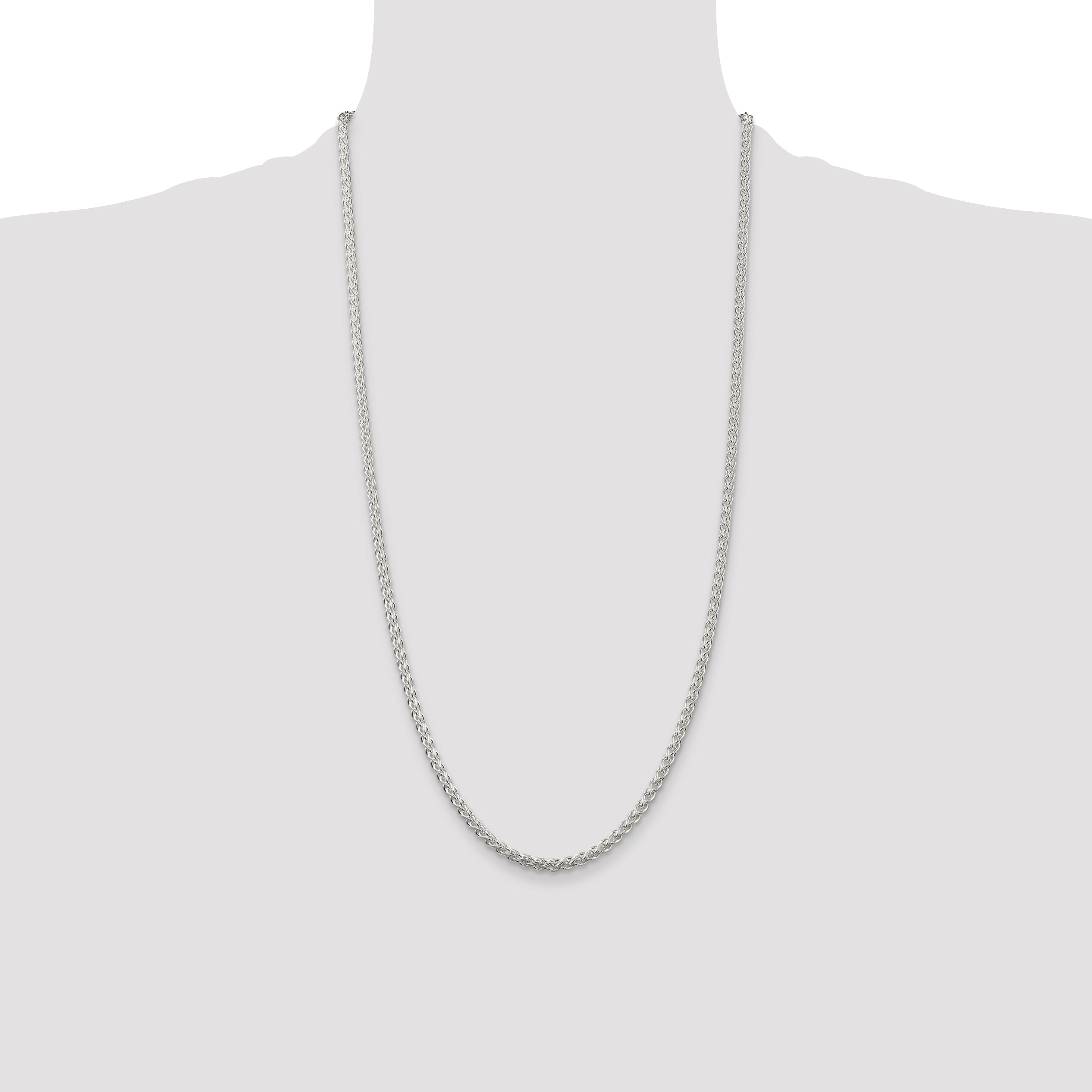 28 Inch Sterling Silver 3mm Round Spiga Chain Necklace