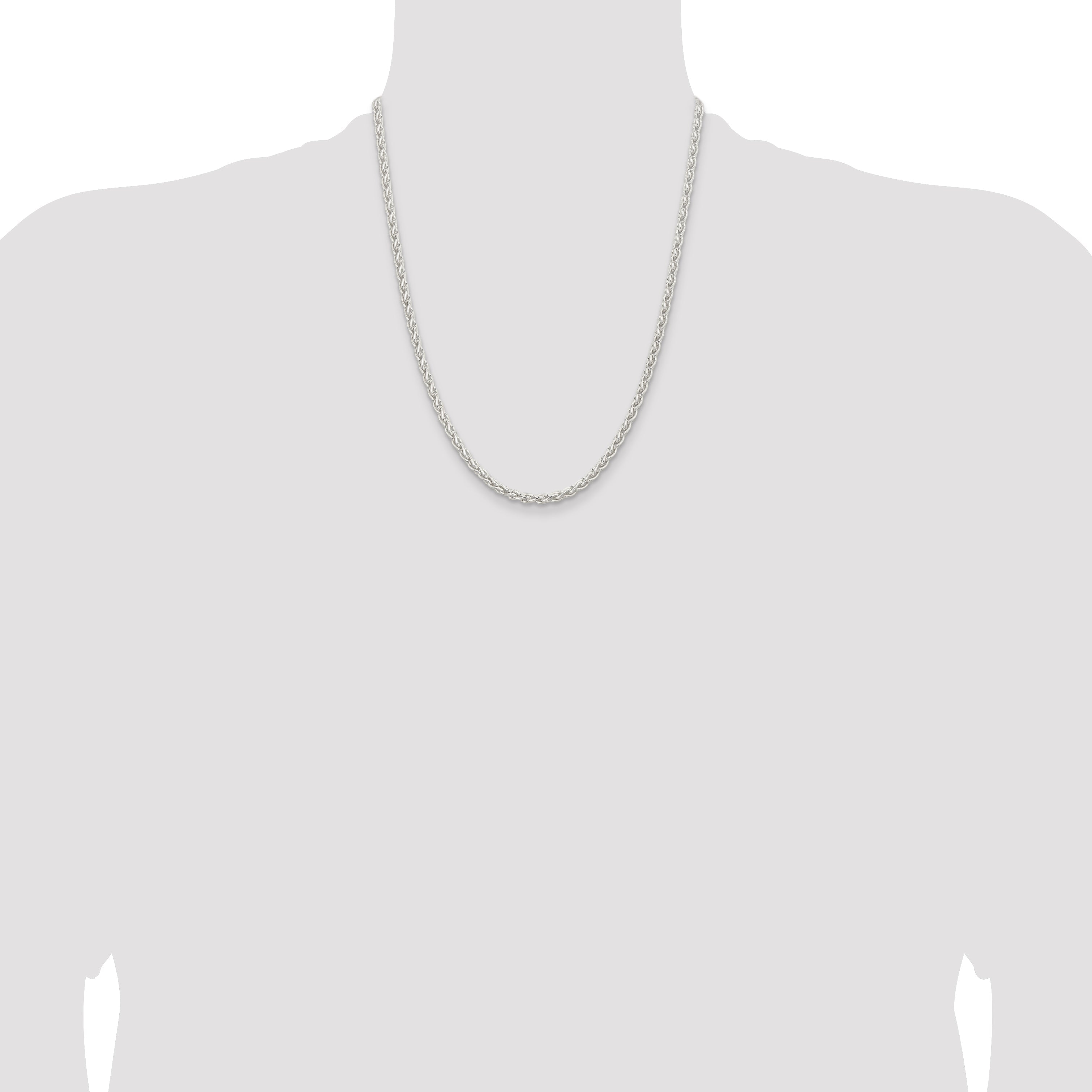 22 Inch Sterling Silver 3.7mm Round Spiga Chain Necklace