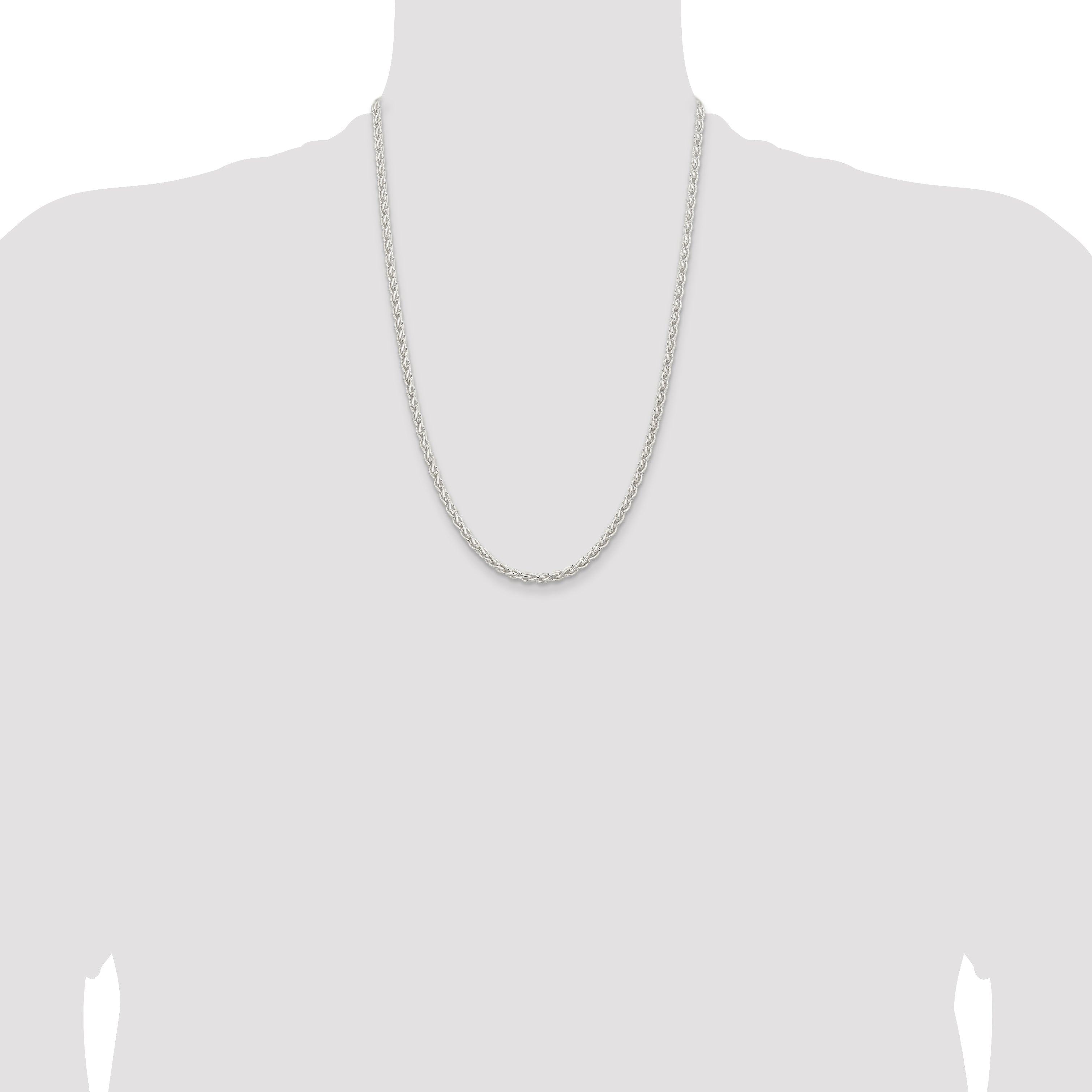 24 Inch Sterling Silver 3.7mm Round Spiga Chain Necklace