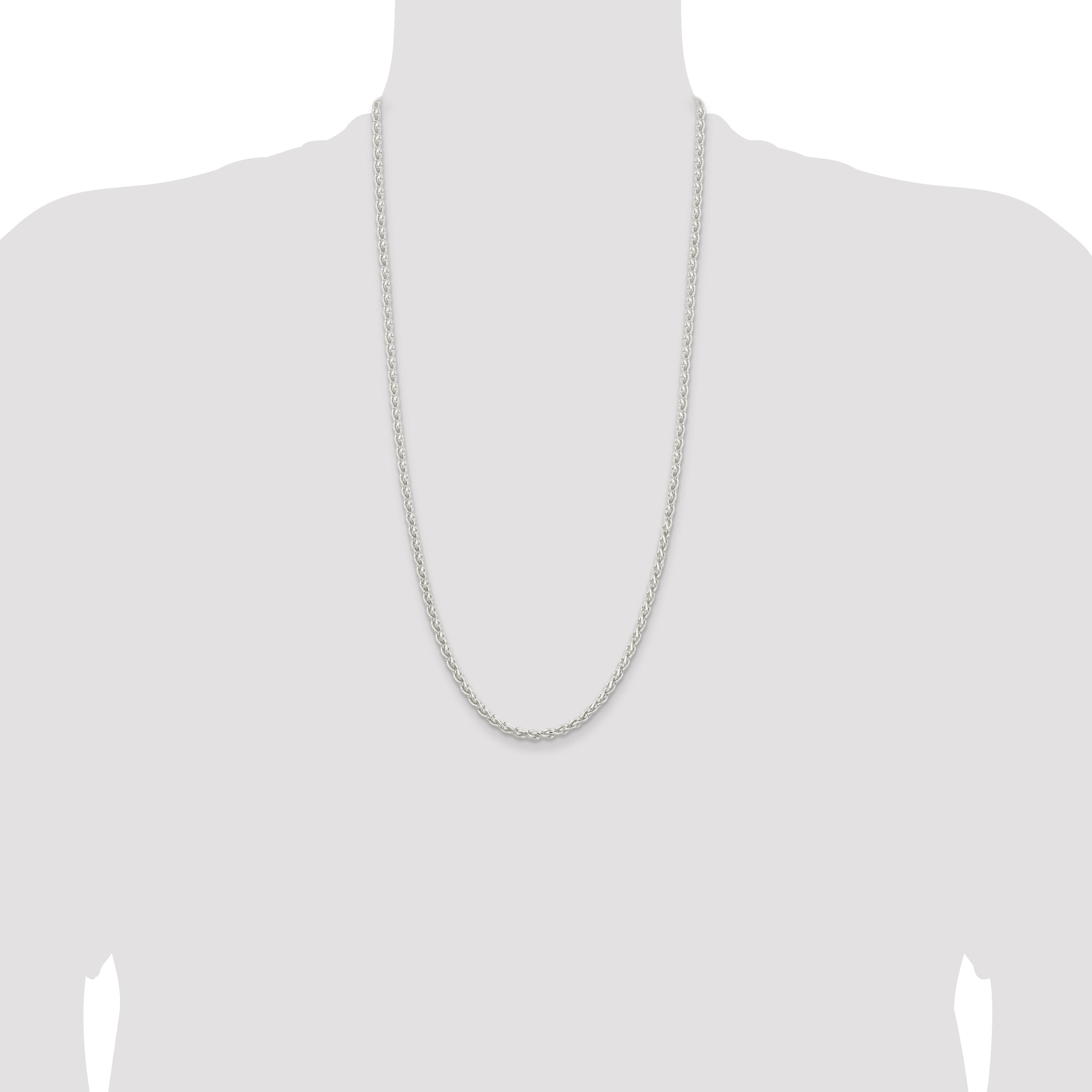 28 Inch Sterling Silver 3.7mm Round Spiga Chain Necklace