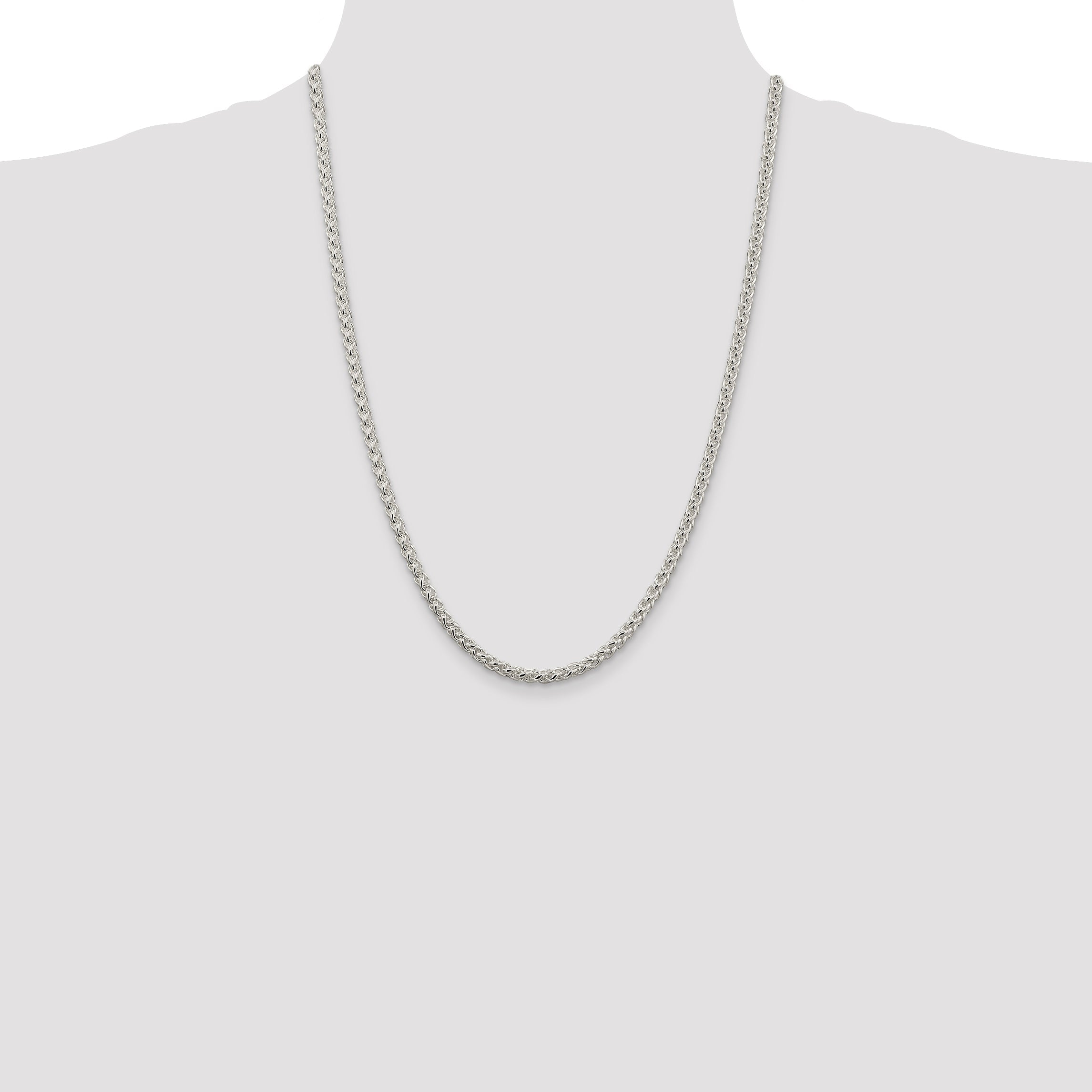 24 Inch Sterling Silver 4mm Round Spiga Chain Necklace