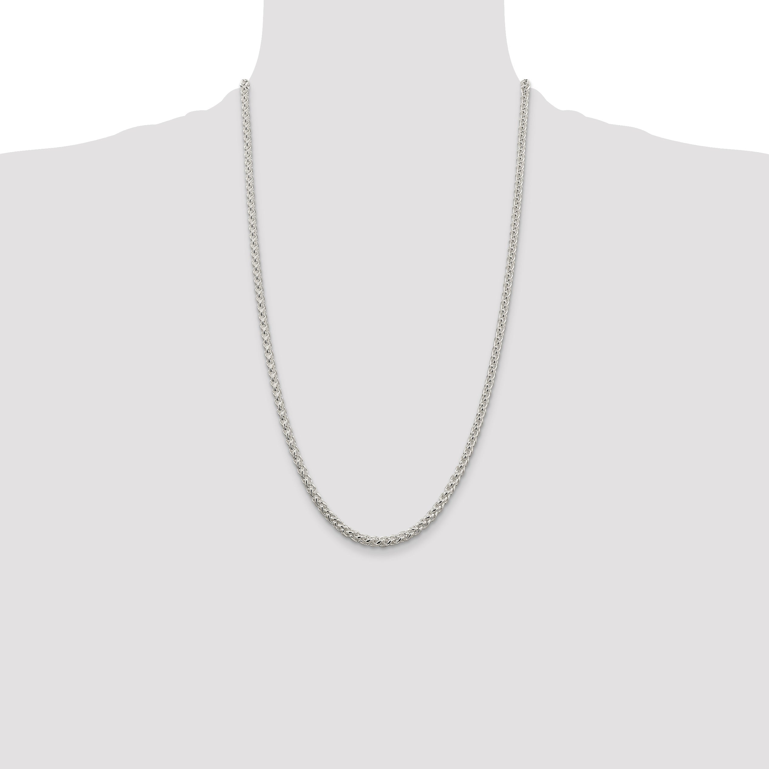 26 Inch Sterling Silver 4mm Round Spiga Chain Necklace