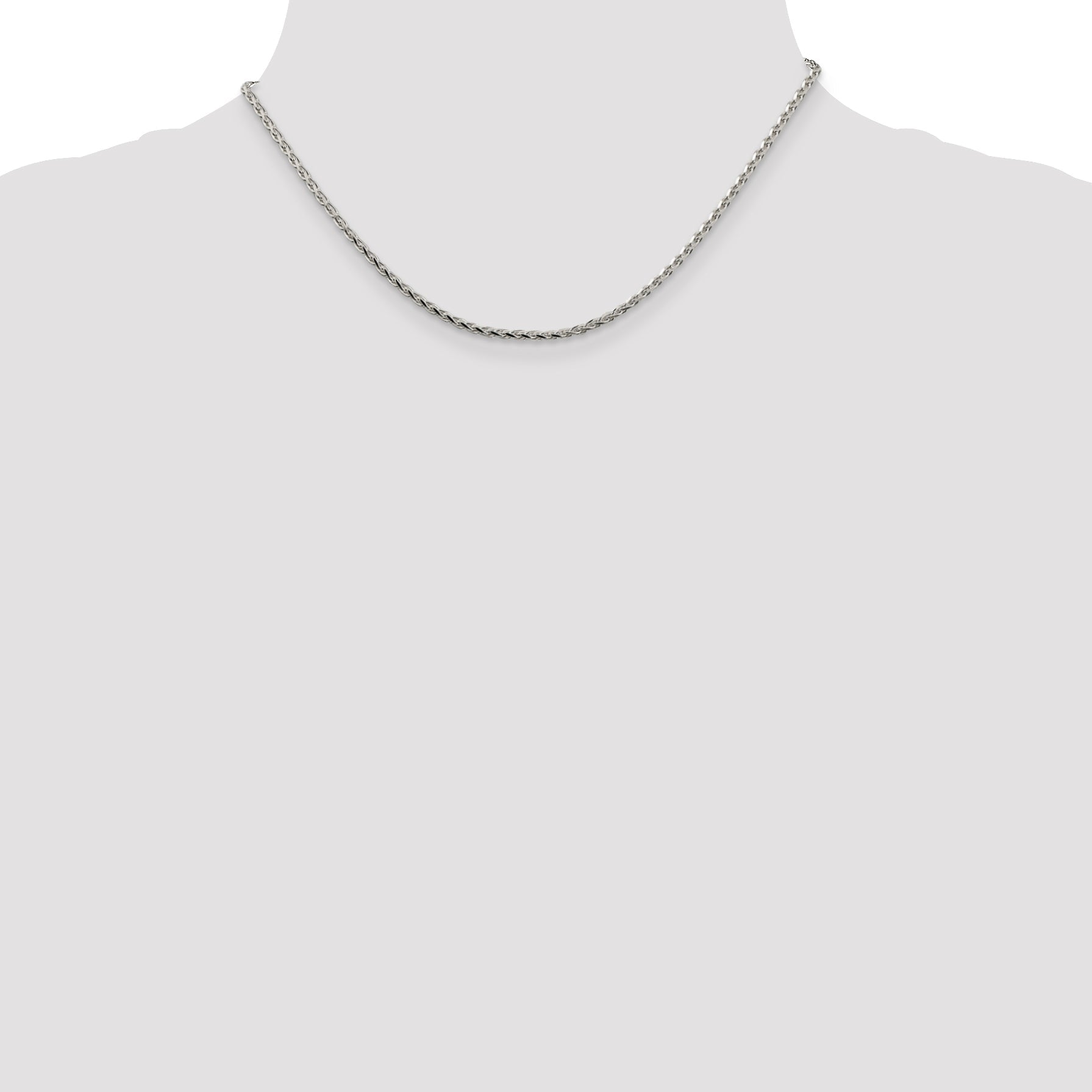 16 Inch Sterling Silver 2.15mm Diamond-Cut Round Spiga Chain Necklace