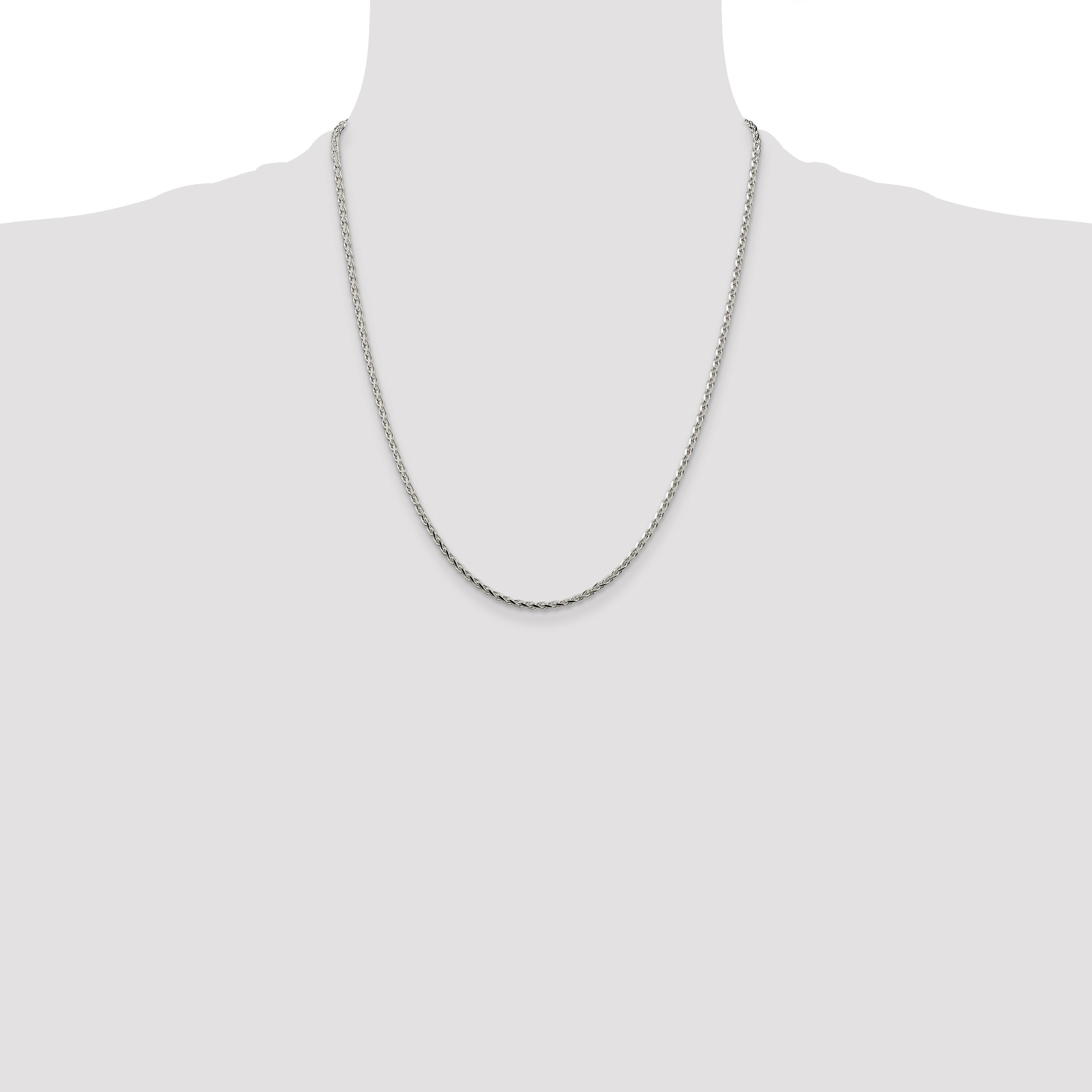 22 Inch Sterling Silver 2.15mm Diamond-Cut Round Spiga Chain Necklace