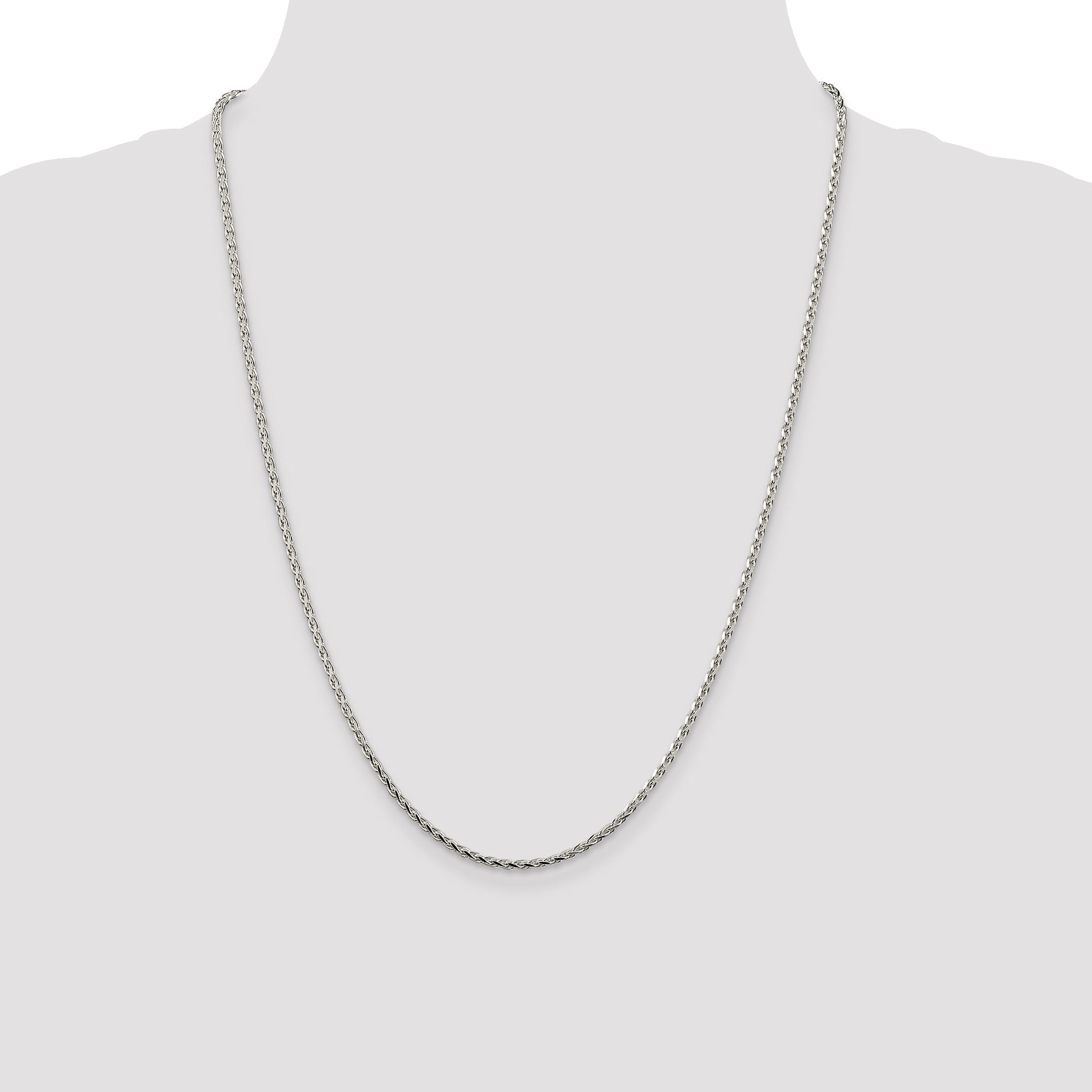24 Inch Sterling Silver 2.15mm Diamond-Cut Round Spiga Chain Necklace