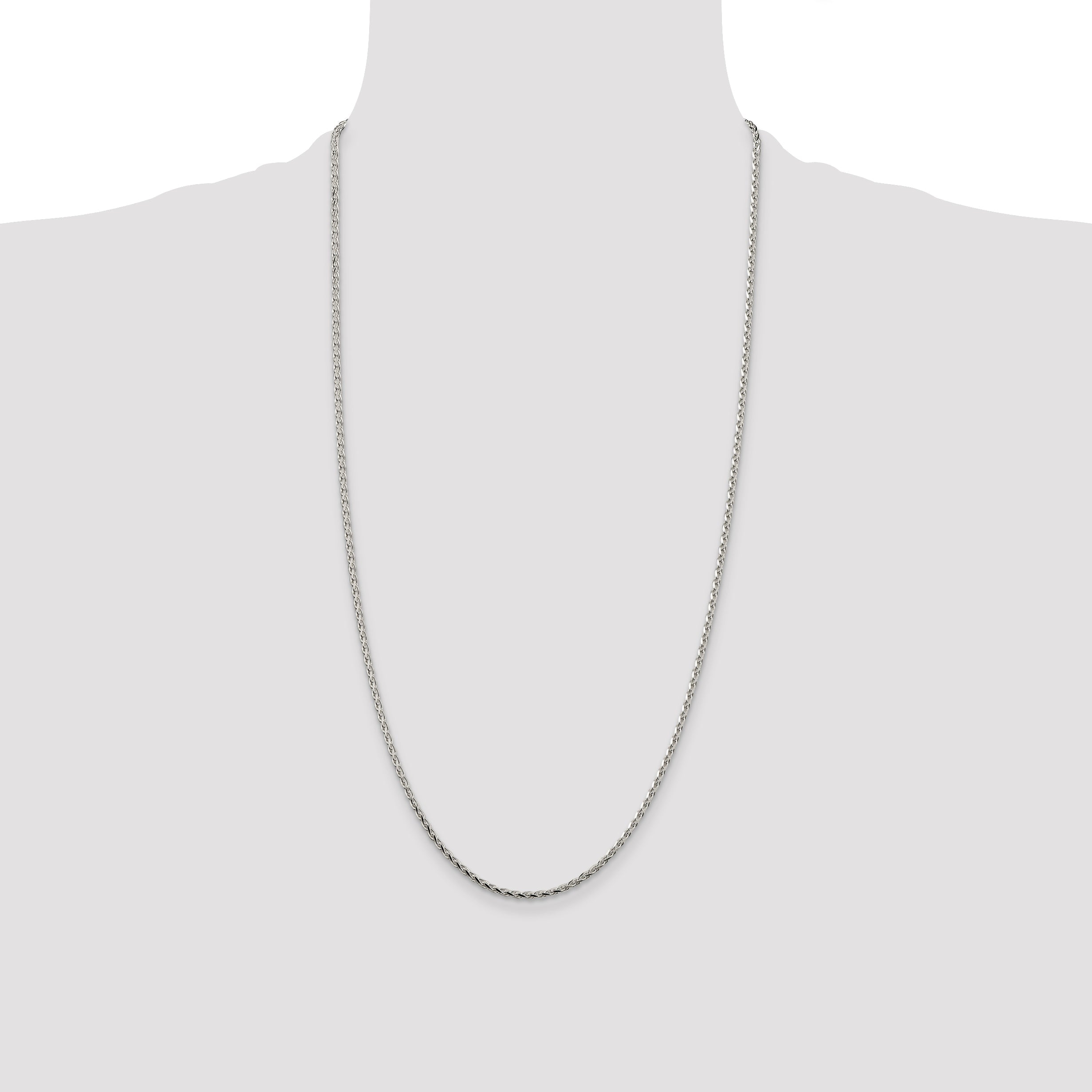 28 Inch Sterling Silver 2.15mm Diamond-Cut Round Spiga Chain Necklace