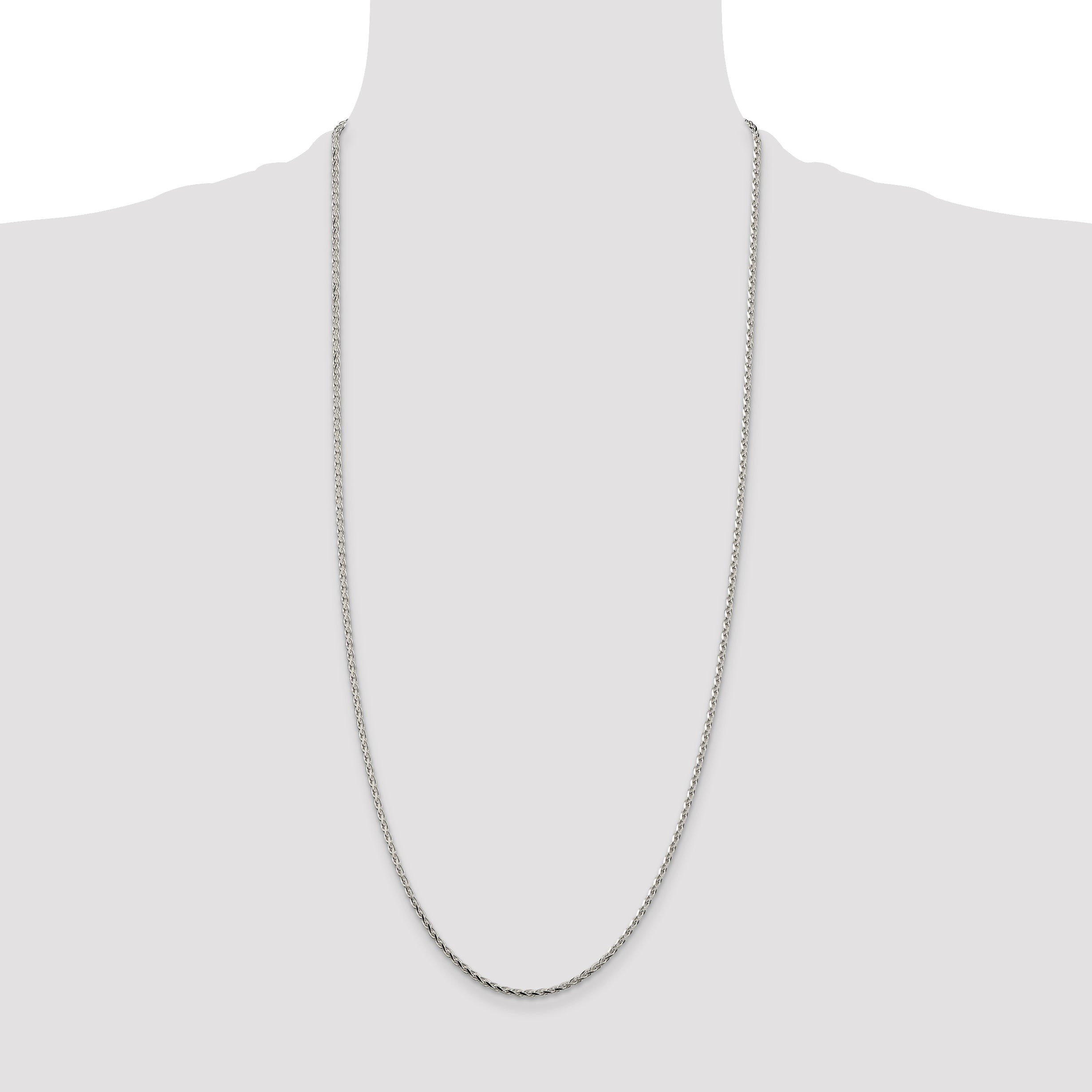 30 Inch Sterling Silver 2.15mm Diamond-Cut Round Spiga Chain Necklace