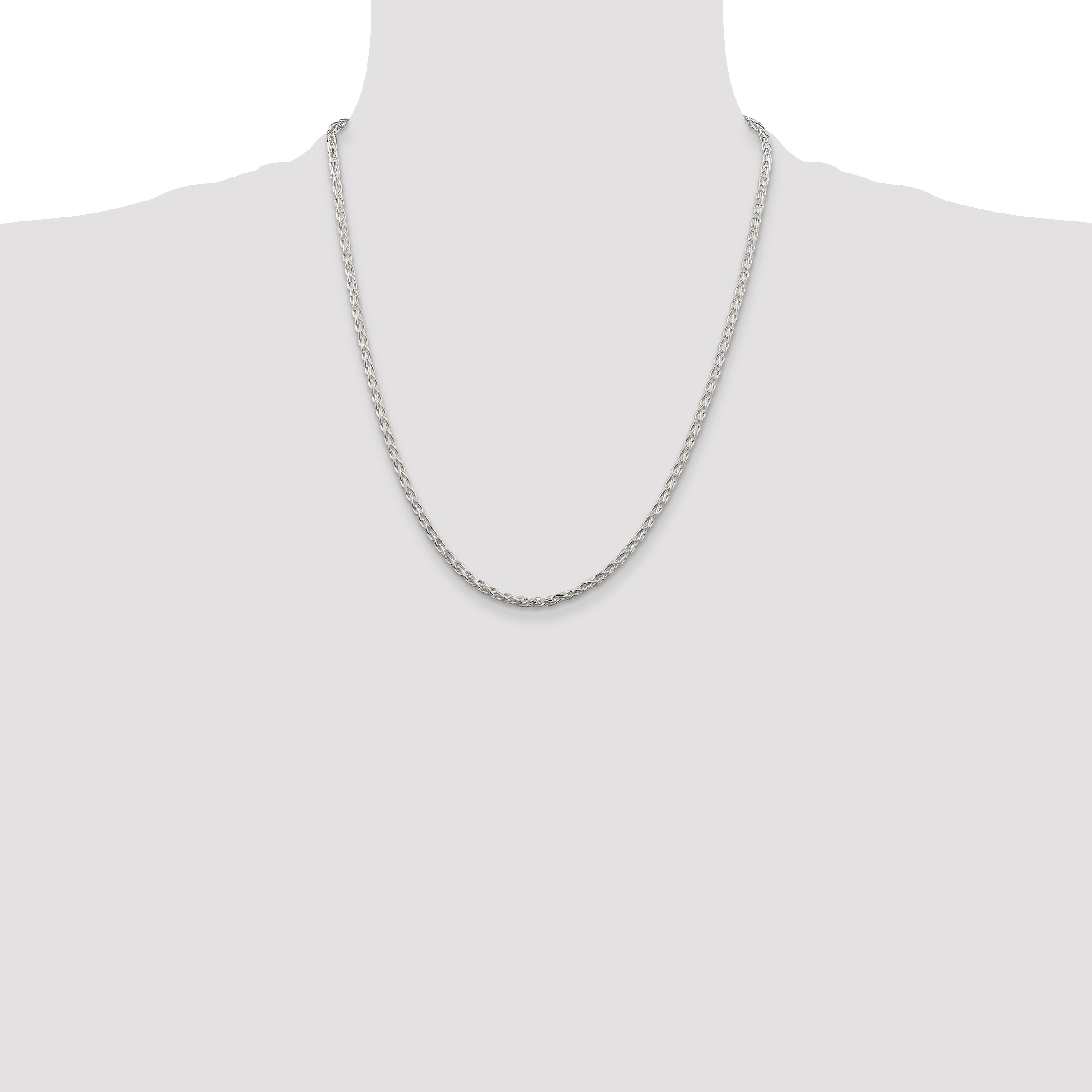 22 Inch Sterling Silver 2.85mm Diamond-Cut Round Spiga Chain Necklace
