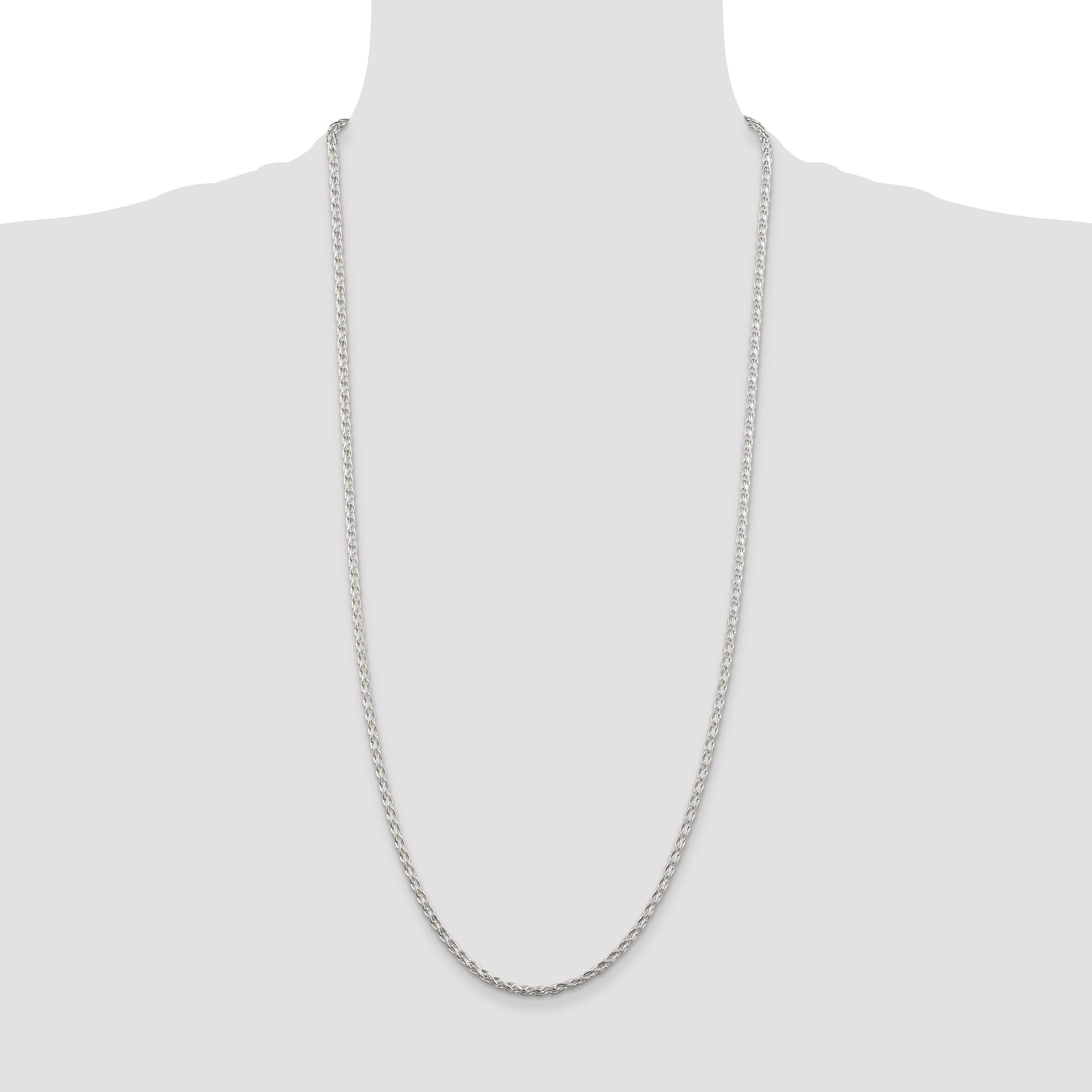 30 Inch Sterling Silver 2.85mm Diamond-Cut Round Spiga Chain Necklace