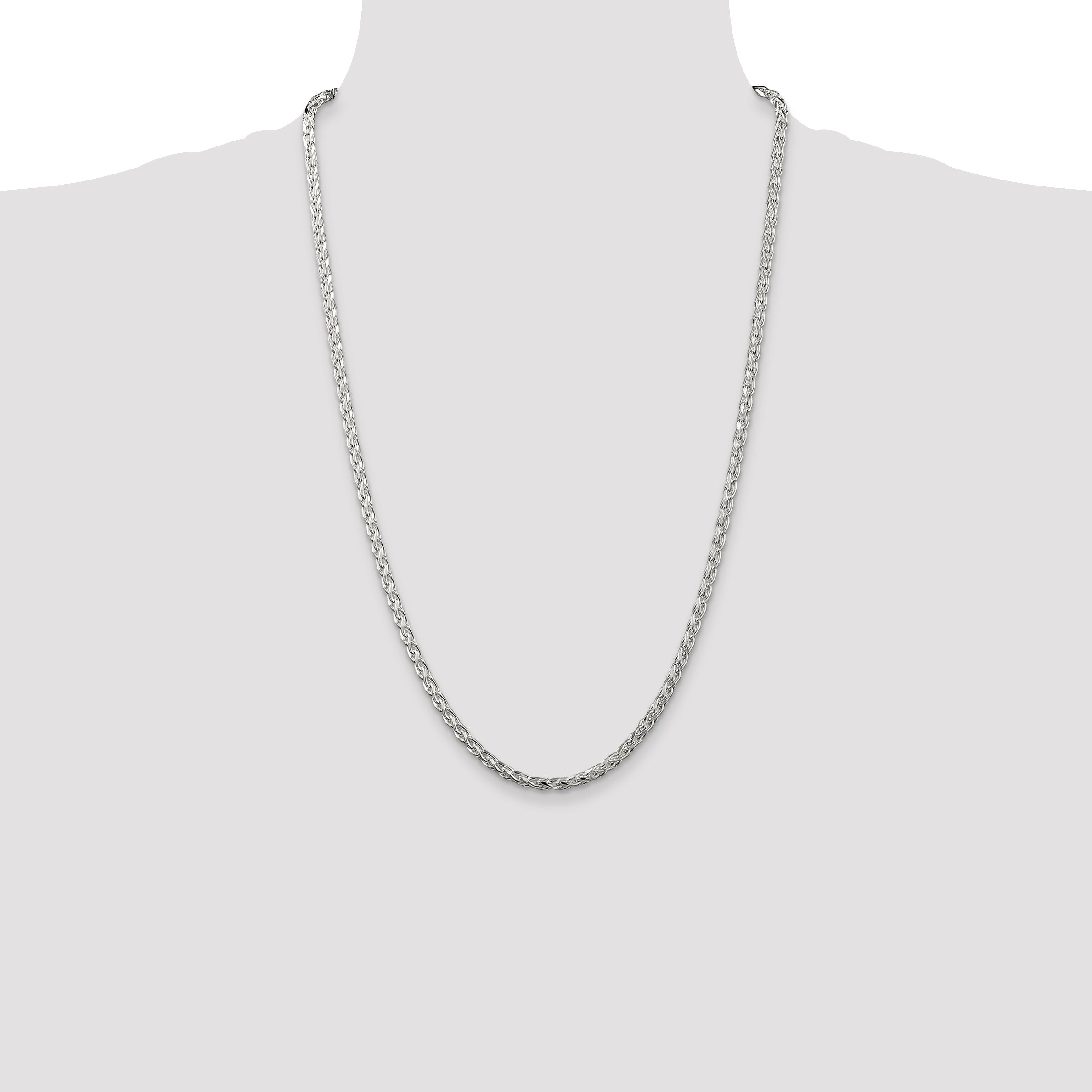 26 Inch Sterling Silver 3.5mm Diamond-Cut Round Spiga Chain Necklace