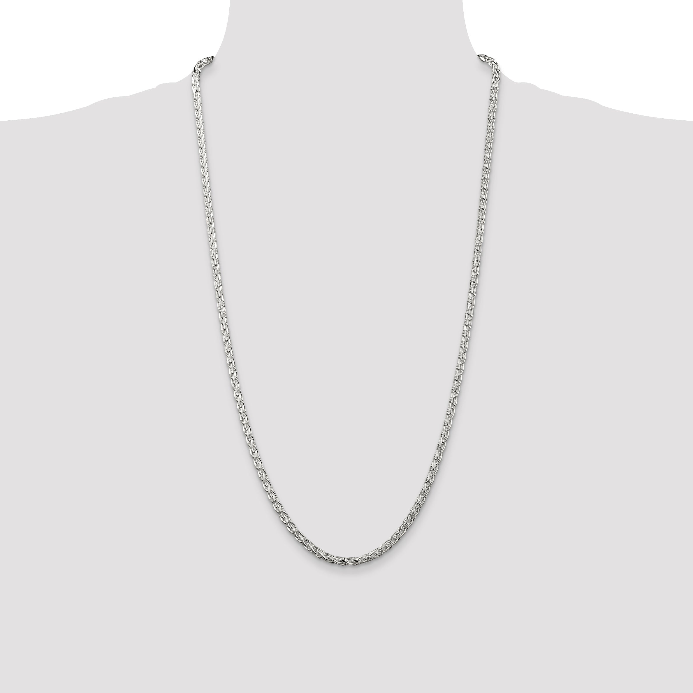 28 Inch Sterling Silver 3.5mm Diamond-Cut Round Spiga Chain Necklace