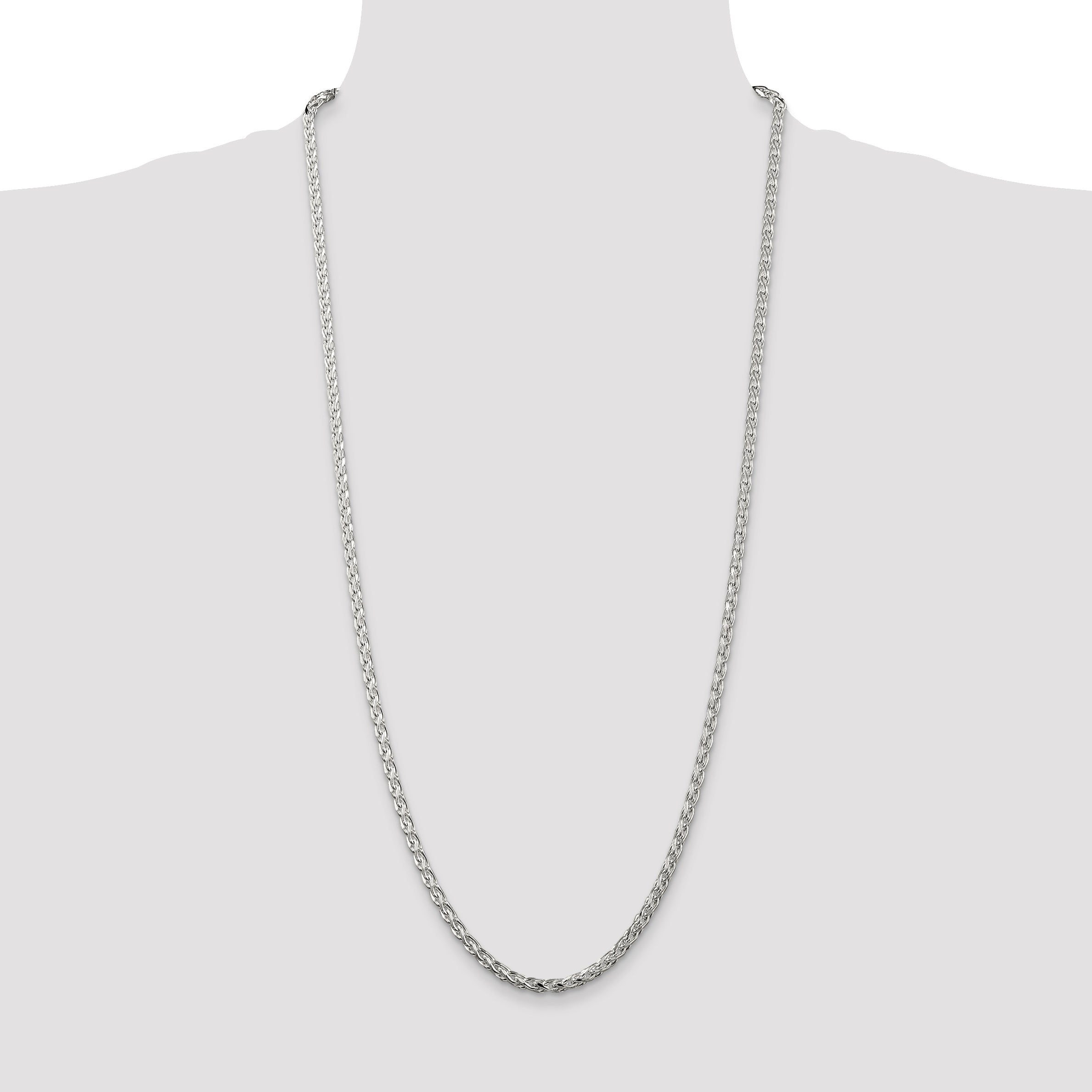 30 Inch Sterling Silver 3.5mm Diamond-Cut Round Spiga Chain Necklace