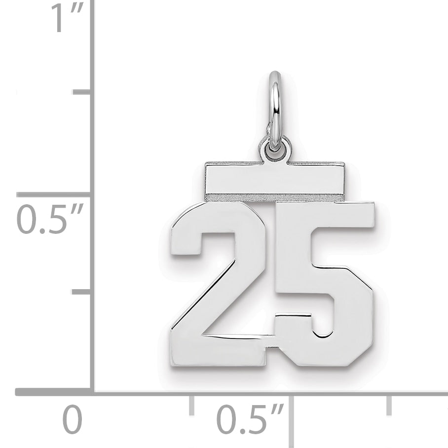Sterling Silver Silver/Rhodium-Plated Polished Number 25 Charm
