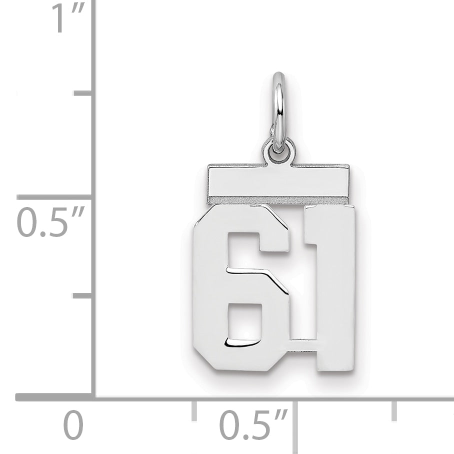 Sterling Silver Silver/Rhodium-Plated Polished Number 61 Charm
