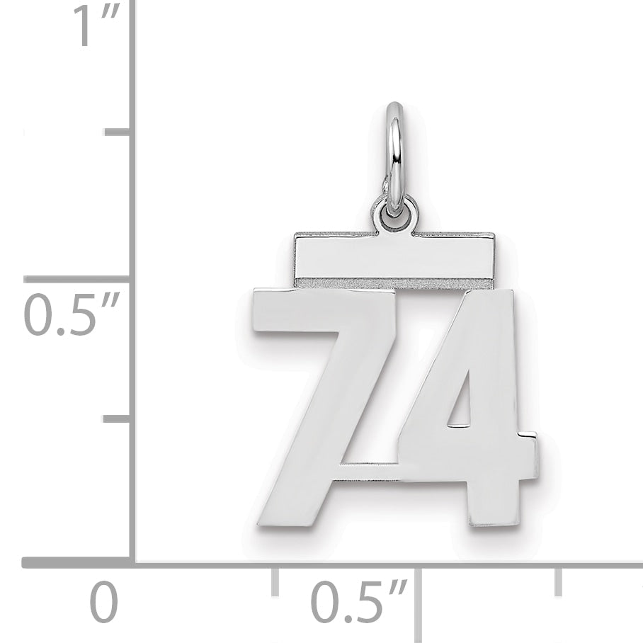 Sterling Silver Silver/Rhodium-Plated Polished Number 74 Charm