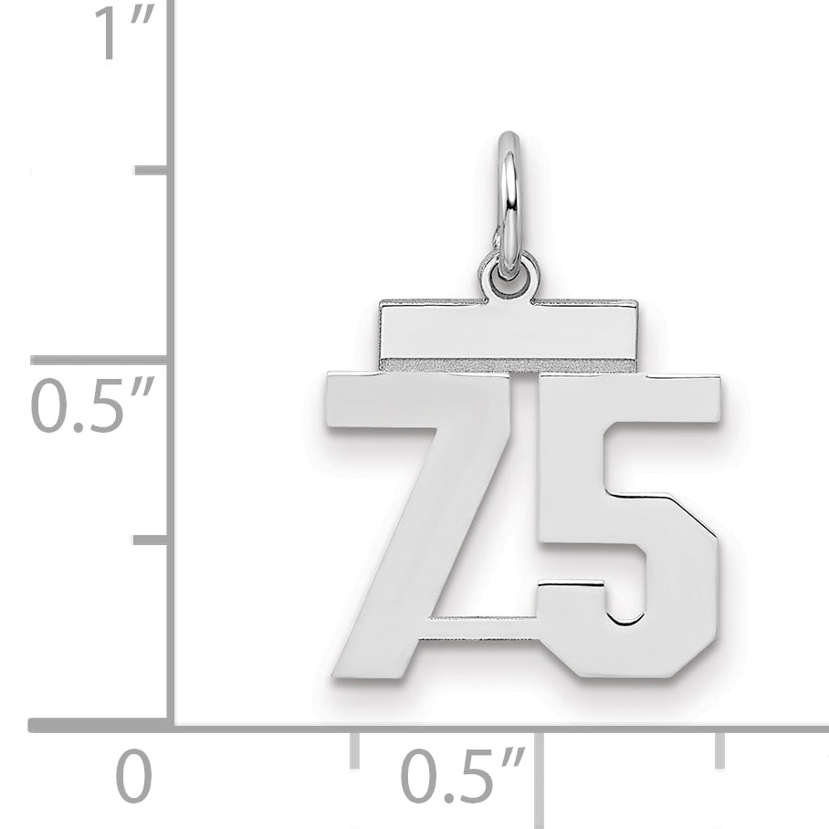 Sterling Silver Silver/Rhodium-Plated Polished Number 75 Charm