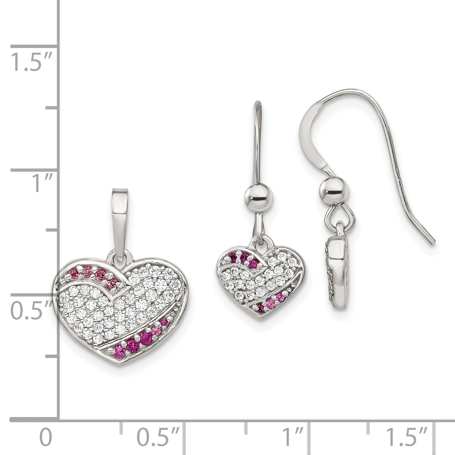 Sterling Silver Rhodium-Plated Cz Heart Dangle Earring & Pendant Set