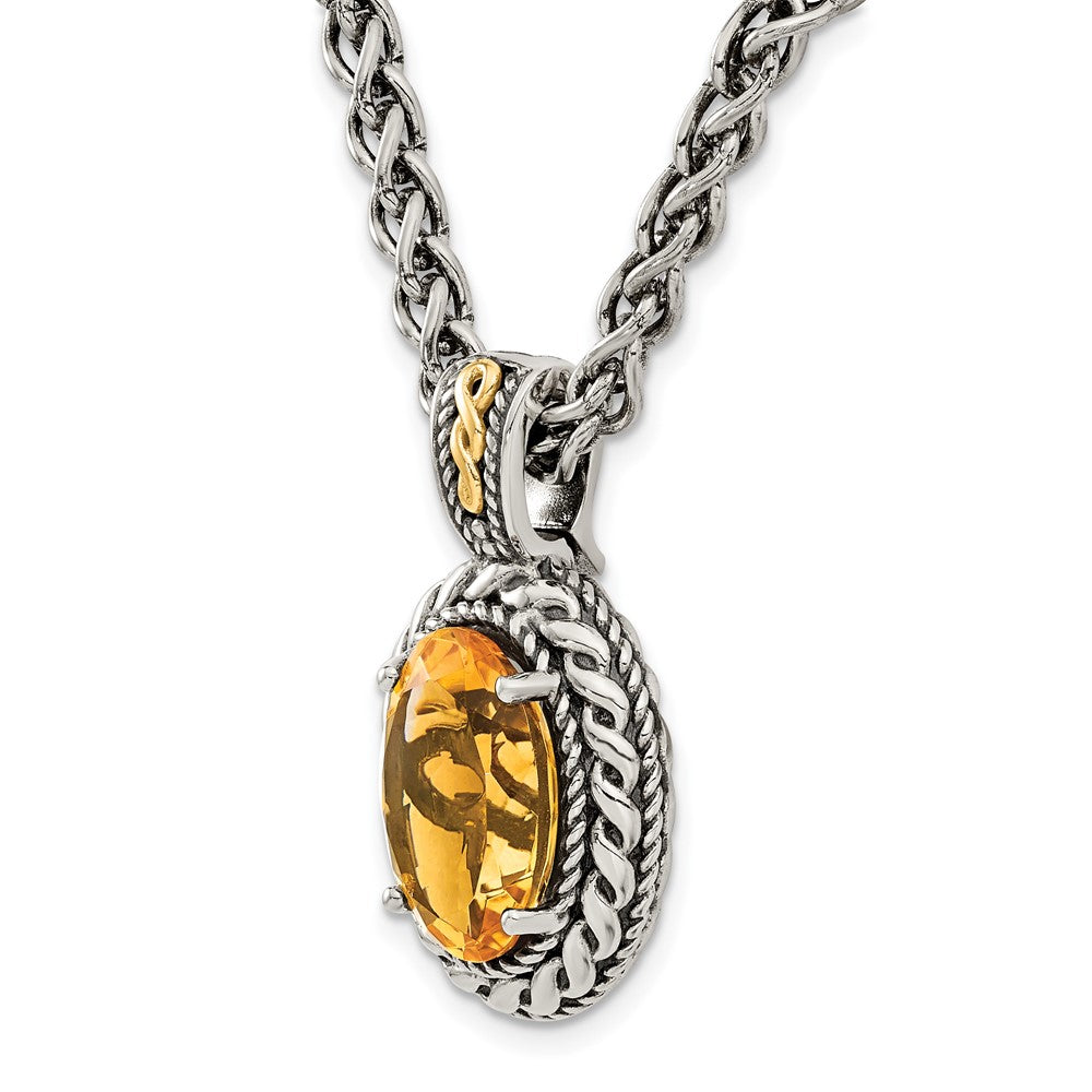 14K/Silver Two-Tone Shey Couture Sterling Silver With 14K Accent 18 Inch Antiqued Oval Citrine Necklace