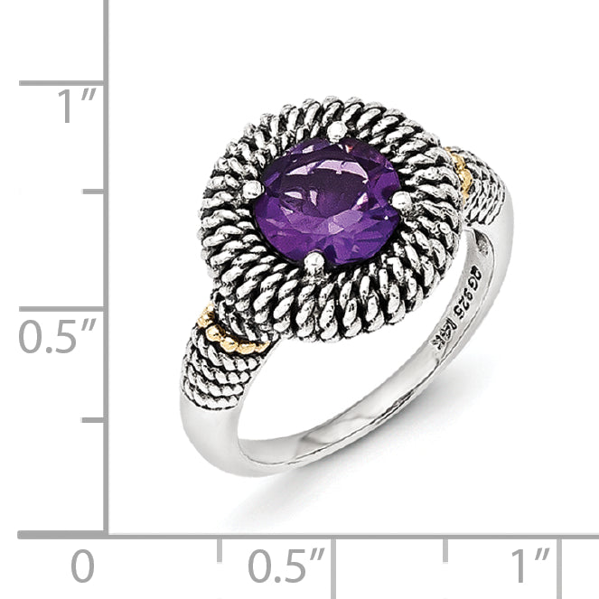 14K/Silver Two Tone Sterling Silver 14K Antiqued Amethyst Ring (Size 7 Only)