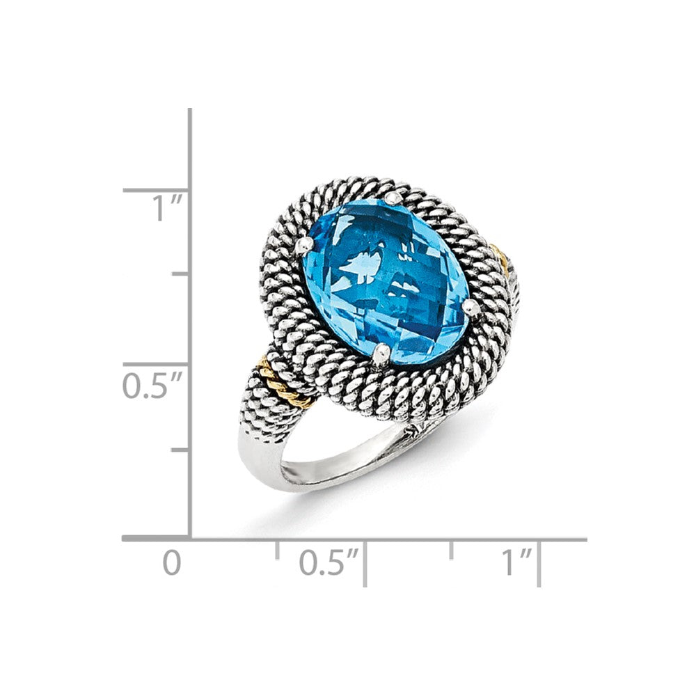 14K/Silver Two Tone Sterling Silver 14K Antiqued Blue Topaz Ring