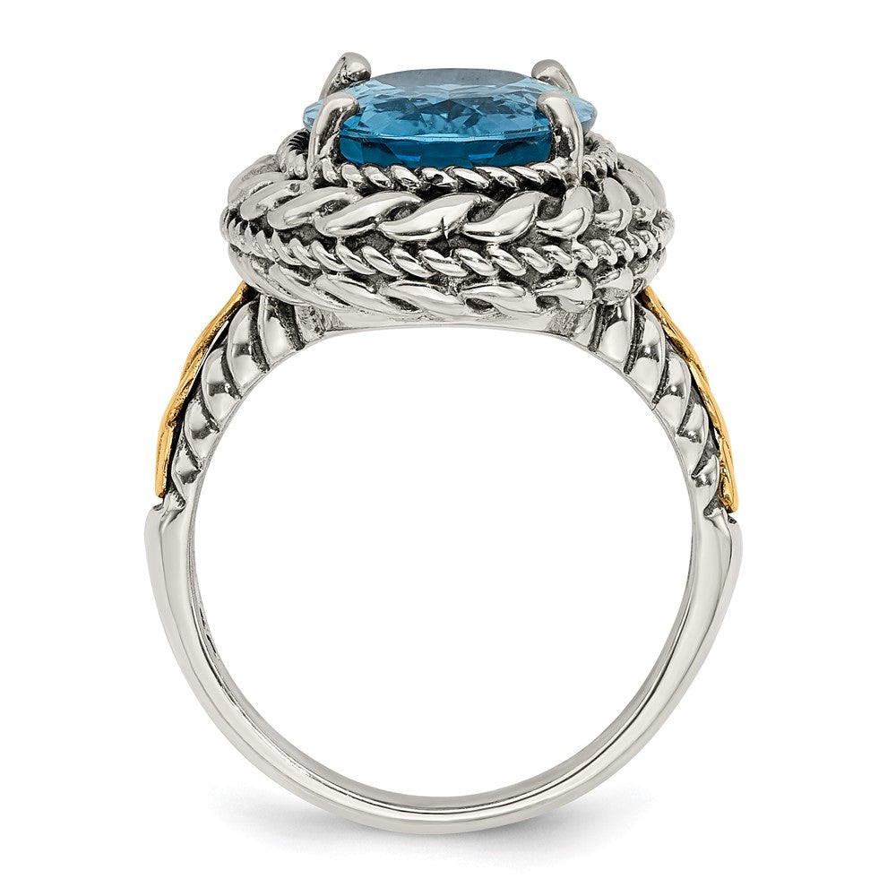14K/Silver Two Tone Shey Couture Sterling Silver With 14K Accent Antiqued Oval Blue Topaz Ring (Size 7 Only)