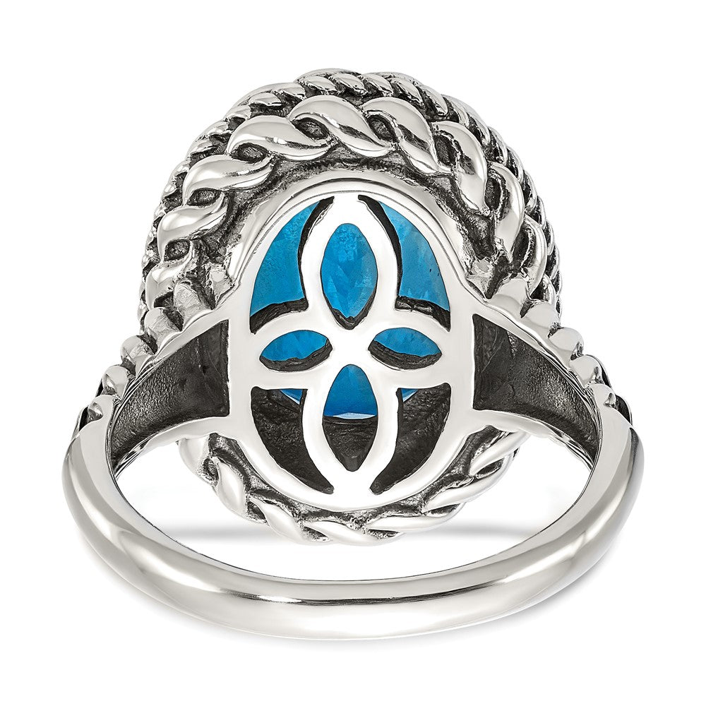 14K/Silver Two Tone Shey Couture Sterling Silver With 14K Accent Antiqued Oval Blue Topaz Ring (Size 7 Only)