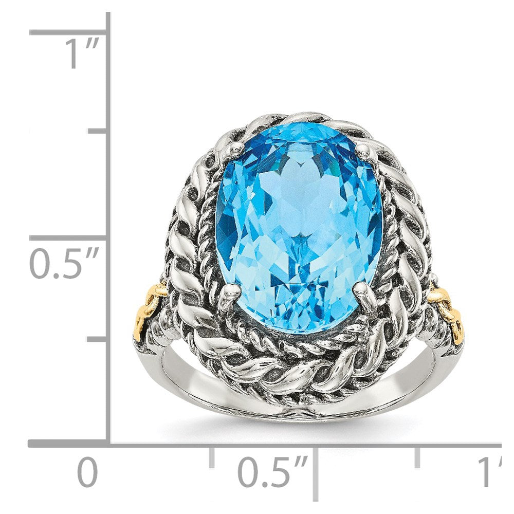 14K/Silver Two Tone Shey Couture Sterling Silver With 14K Accent Antiqued Oval Blue Topaz Ring (Size 7 Only)
