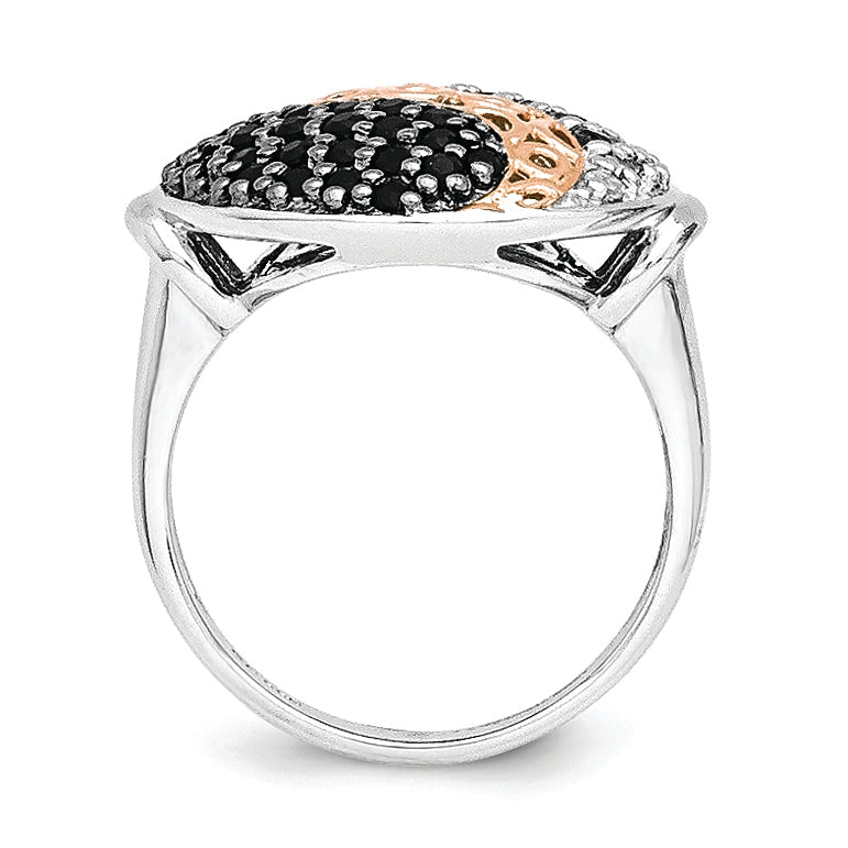 Sterling Silver & Rose Gold Plated Blk Rhodium White Topaz Onyx Ring (Size 8 Only)