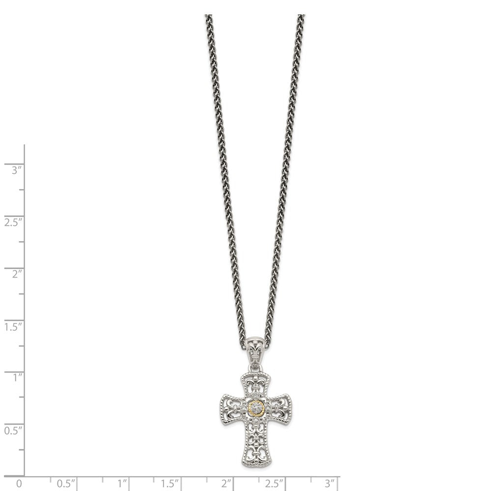 14K/Silver Two Tone Shey Couture Sterling Silver With 14K Accent 18 Inch Diamond Cross Necklace
