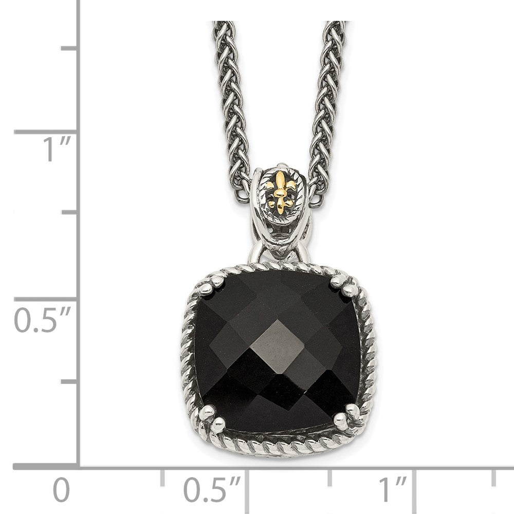 14K/Silver Two Tone Shey Couture Sterling Silver With 14K Accent 18 Inch Antiqued Checkerboard Cut Black Onyx Necklace