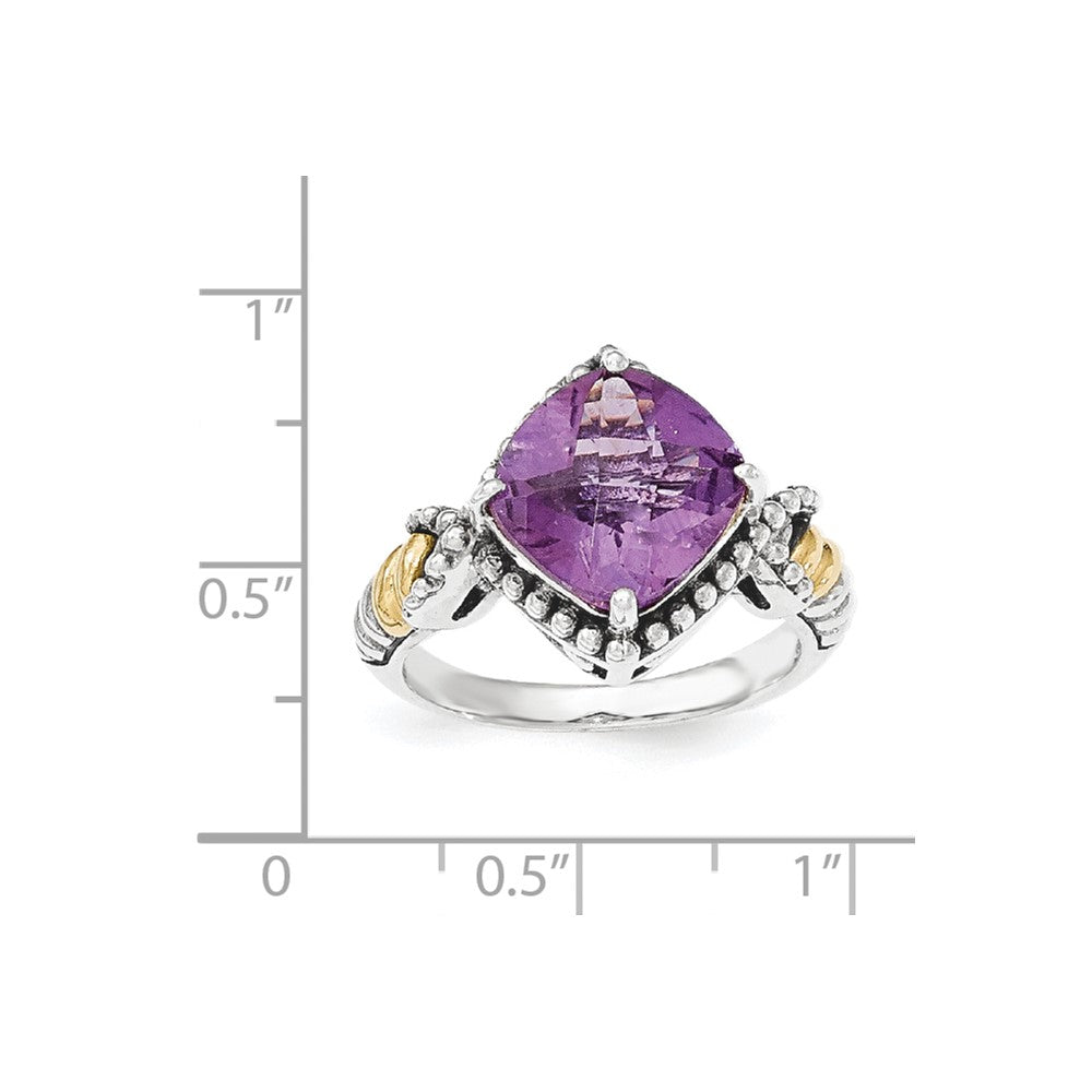 14K/Silver Two Tone Sterling Silver Amethyst Cushion Ring