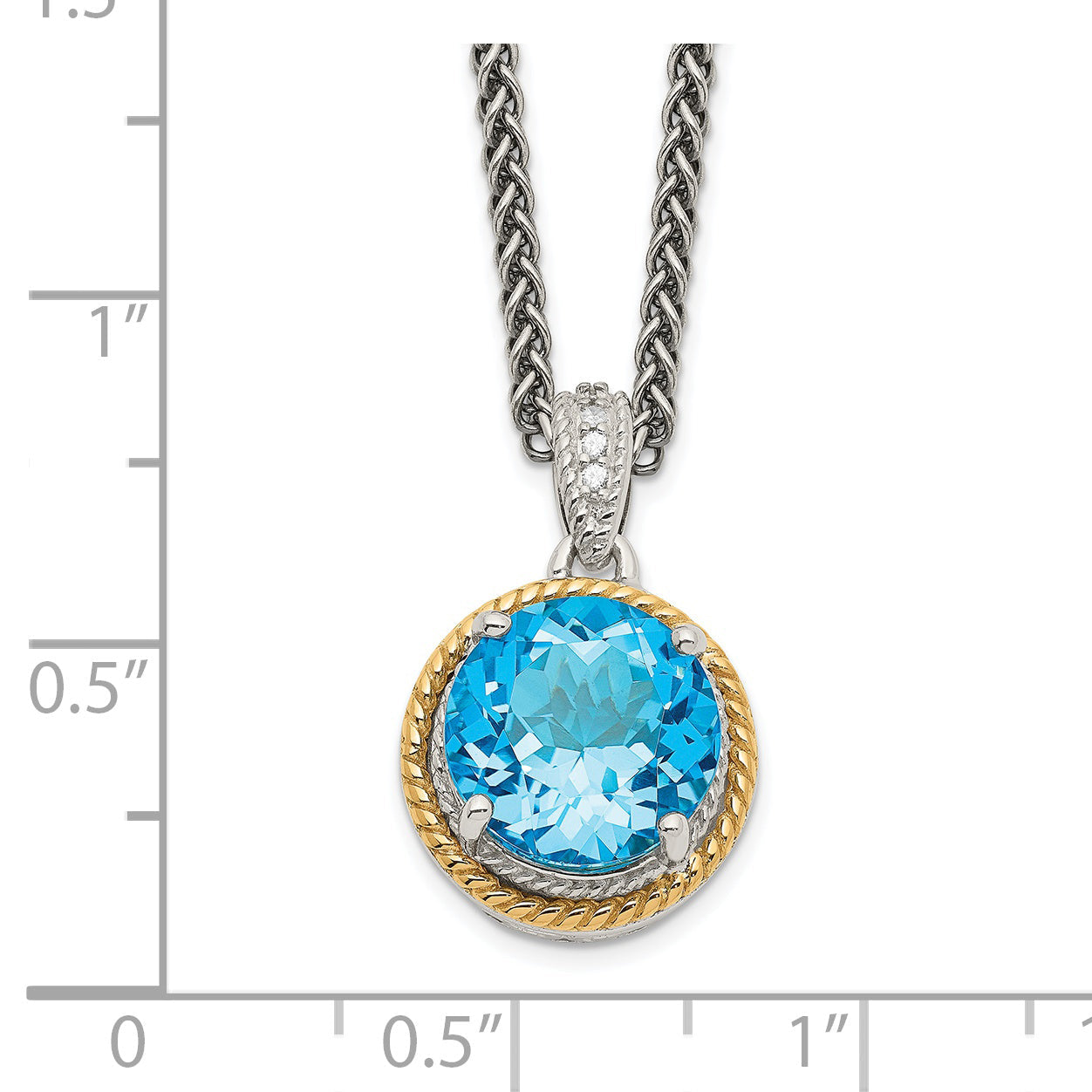 14K/Silver Two Tone Shey Couture Sterling Silver With 14K Accent 18 Inch Antiqued Round Blue Topaz Necklace