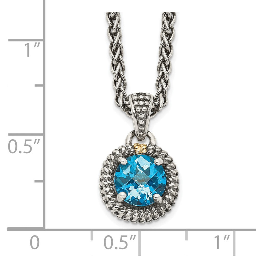 14K/Silver Two Tone Shey Couture Sterling Silver With 14K Accent 18 Inch Antiqued Round Blue Topaz Necklace
