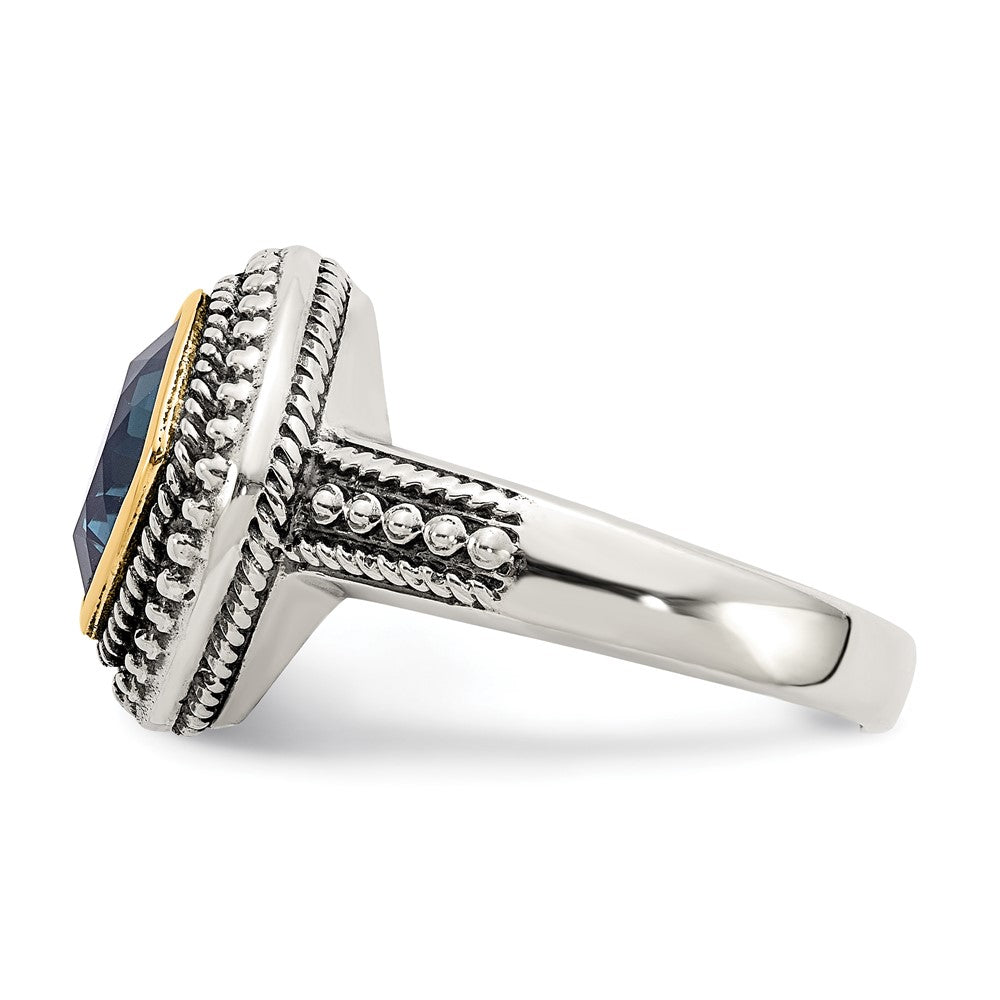 14K/Silver Two Tone Shey Couture Sterling Silver With 14K Accent Antiqued London Blue Topaz Ring (Size 8 Only)