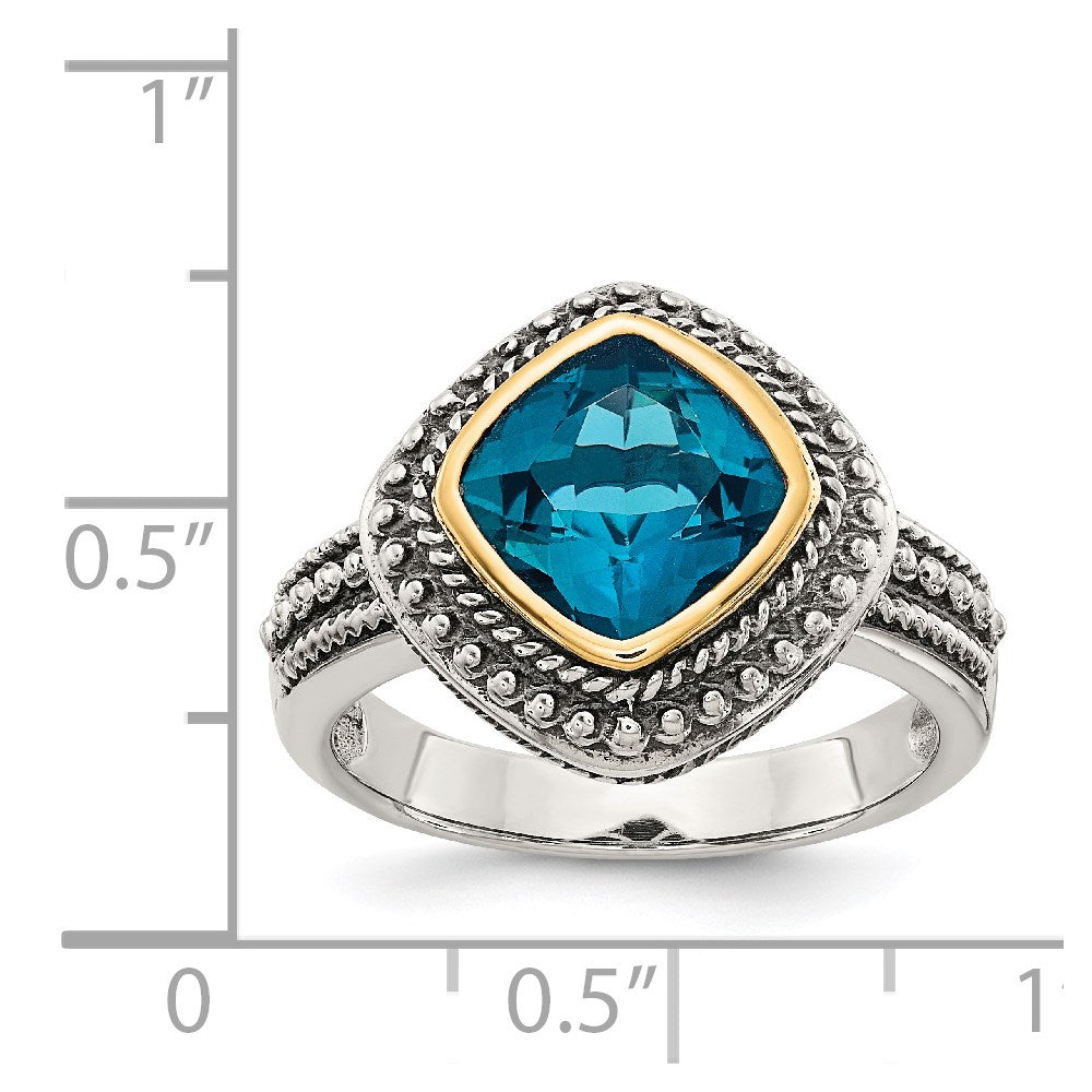 14K/Silver Two Tone Shey Couture Sterling Silver With 14K Accent Antiqued London Blue Topaz Ring (Size 8 Only)