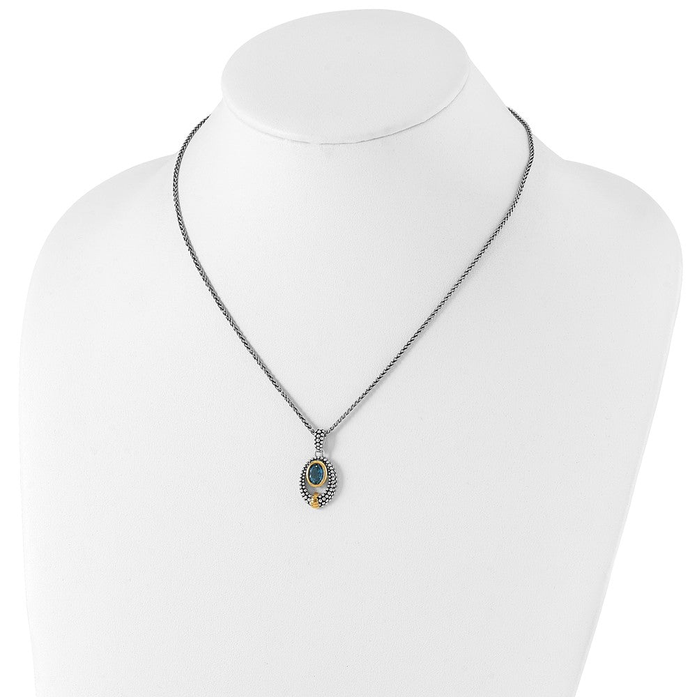 Sterling Silver Shey Couture Gold Tone Flash Plated Antiqued Oval London Blue Topaz 18 Inch Necklace