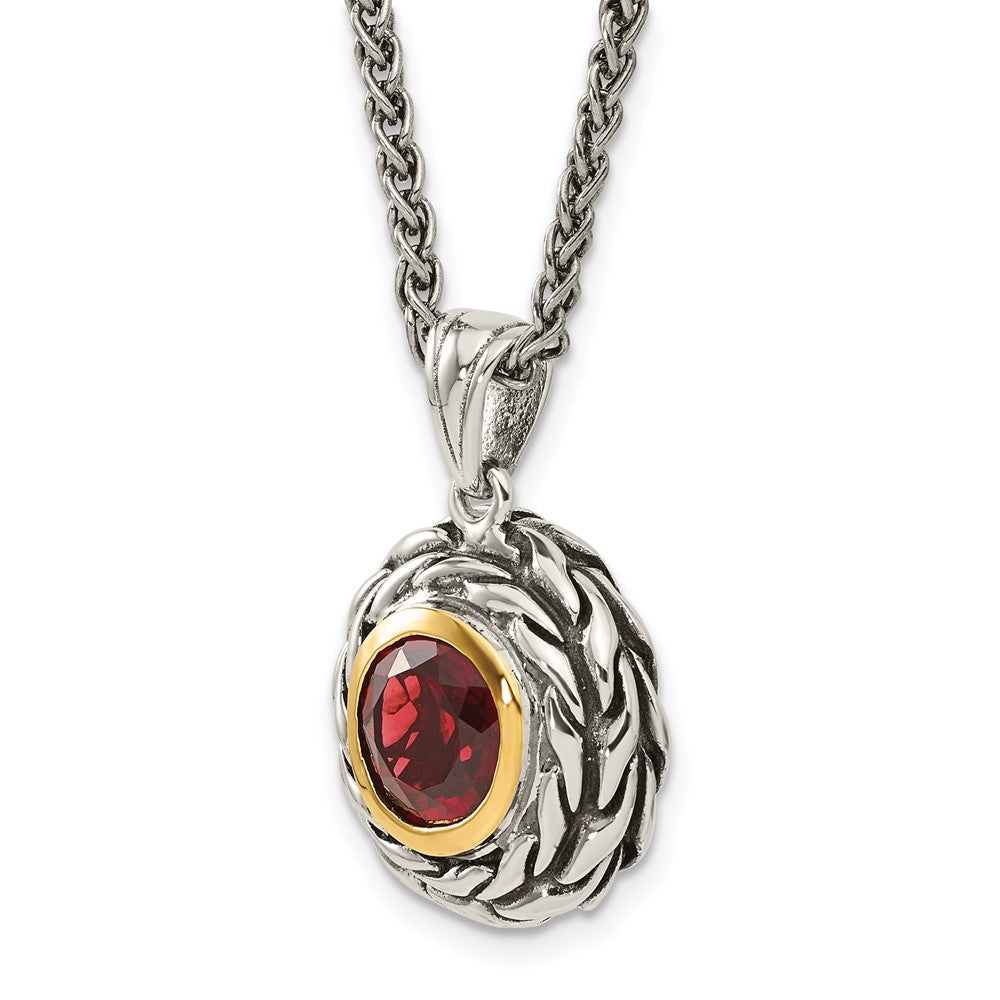 14K/Silver Two Tone Shey Couture Sterling Silver With 14K Accent 18 Inch Antiqued Round Garnet Necklace
