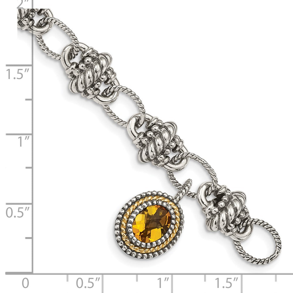 14K/Silver Two Tone Shey Couture Sterling Silver With 14K Accent 7.75 Inch Antiqued Oval Citrine Bracelet