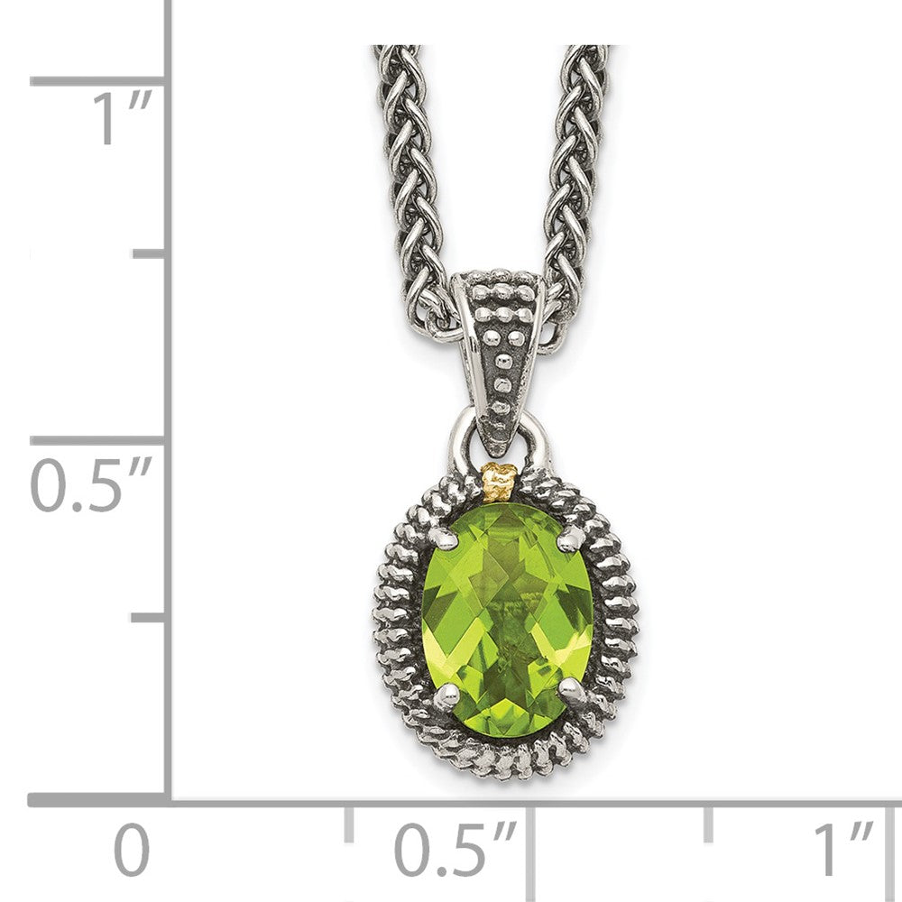 14K/Silver Two Tone Shey Couture Sterling Silver With 14K Accent 18 Inch Antiqued Peridot Oval Necklace