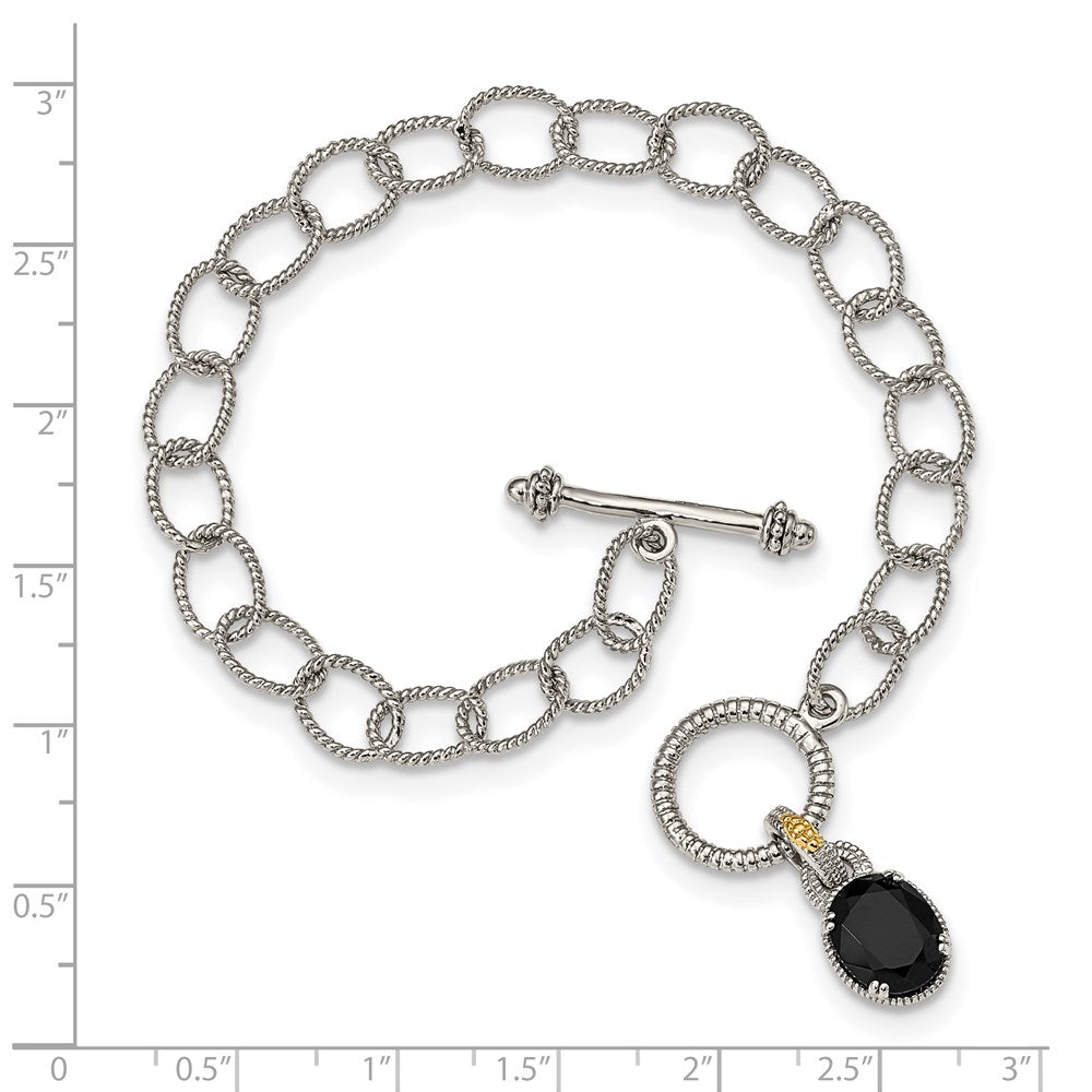 14K/Silver Two Tone Shey Couture Sterling Silver Rhodium Plated With 14K Accent 7.5 Inch Black Onyx Toggle Bracelet