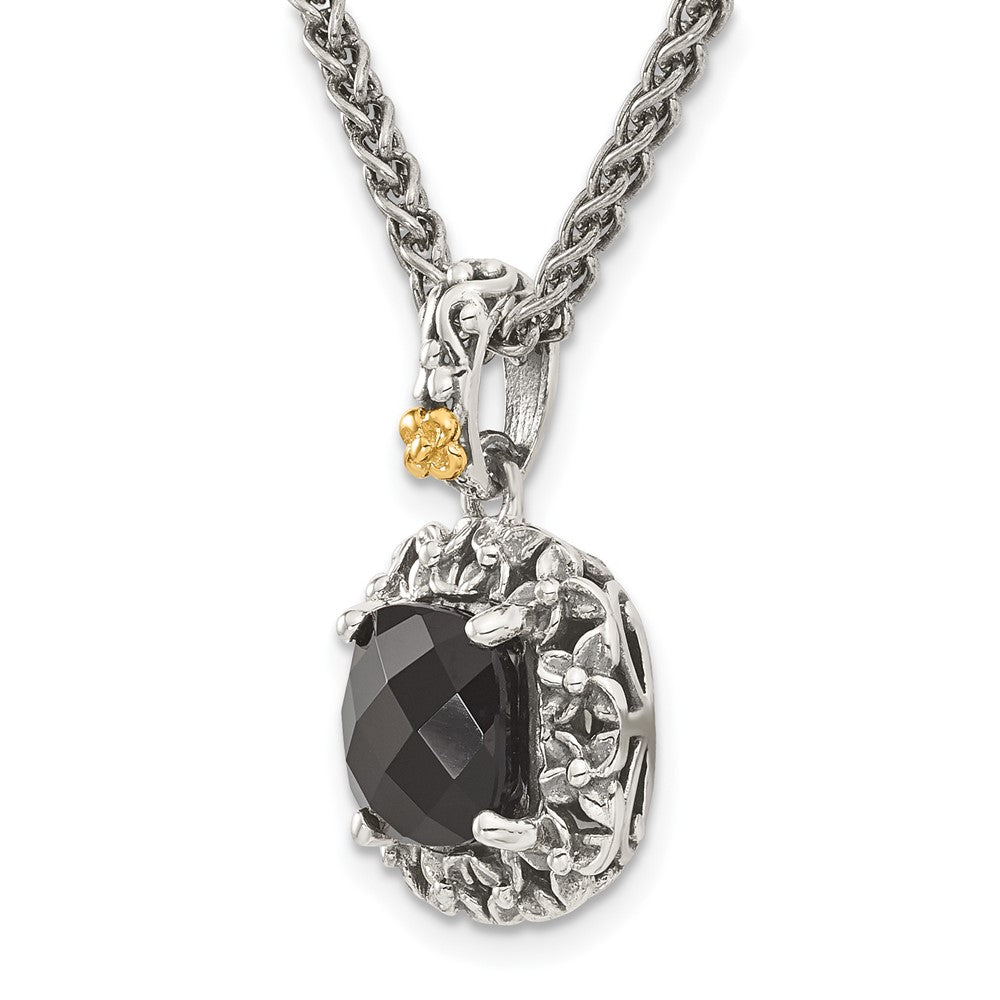 14K/Silver Two Tone Shey Couture Sterling Silver With 14K Accent 18 Inch Antiqued Checkerboard Cut Black Onyx Necklace
