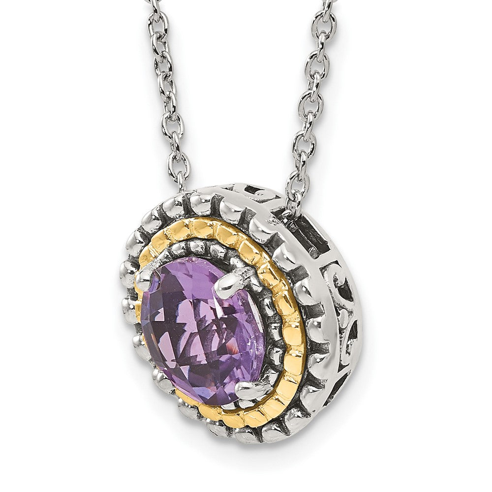 14K/Silver Two Tone Shey Couture Sterling Silver With 14K Accent 18 Inch Antiqued Round Amethyst Necklace