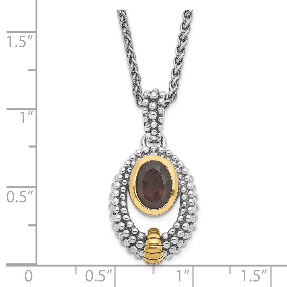 Sterling Silver & Flash Gold Plated Smoky Quartz Oval Necklace